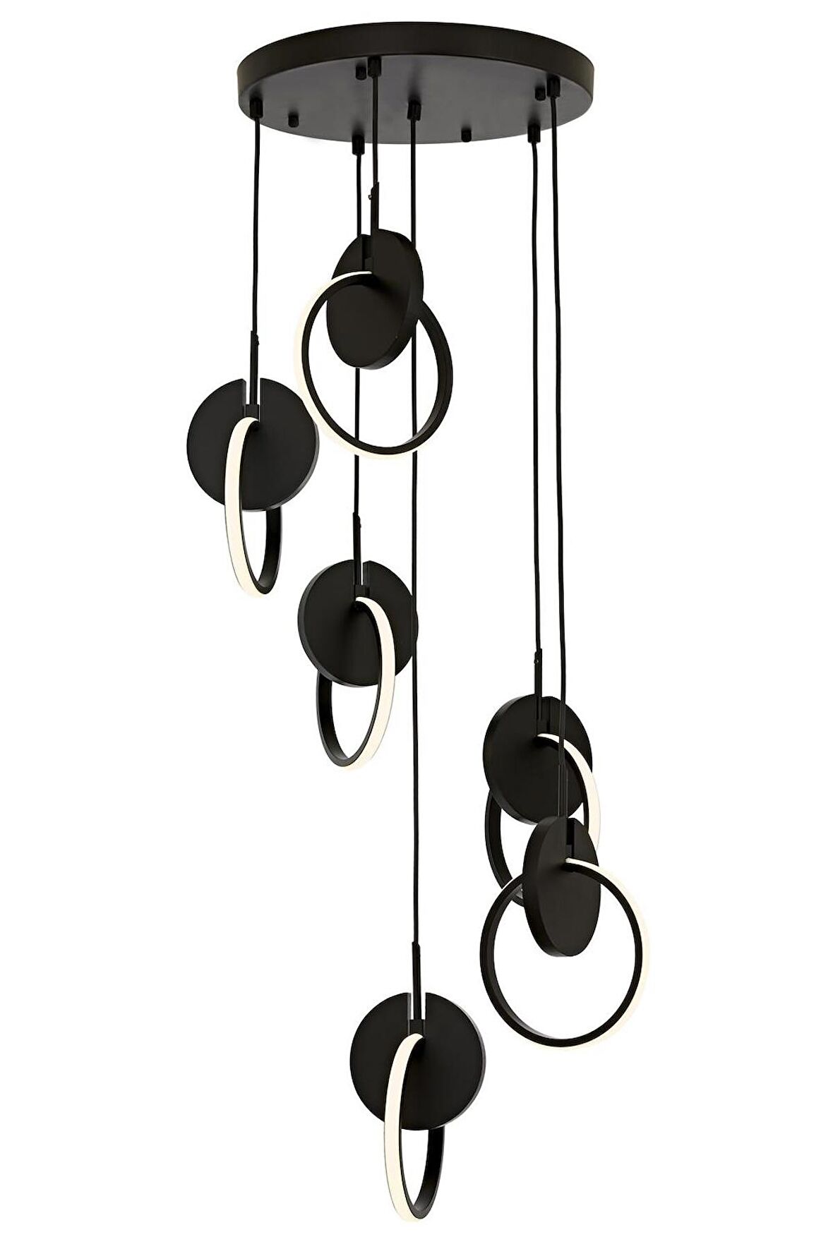 AVONNI AV-60370-6T-BSY Siyah Boyalı Modern Avize LED Metal Ahşap Pleksi 40cm