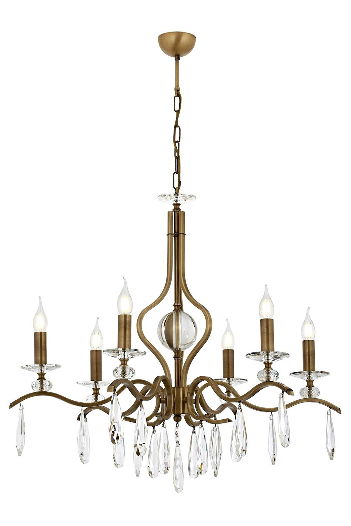 AVONNI AV-60394-6E Eskitme Kaplama Klasik Avize E14 Metal Kristal 80cm