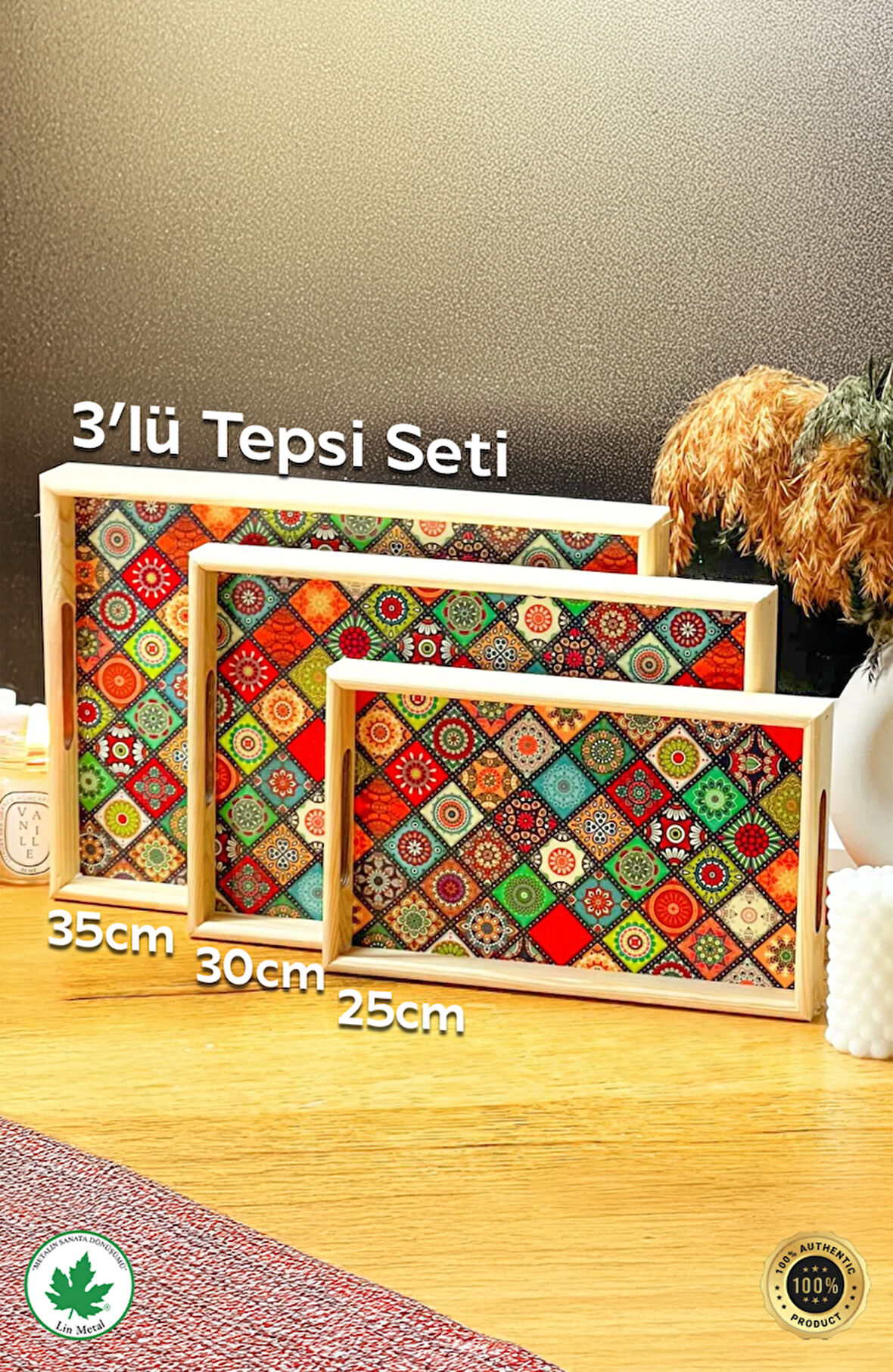 Tahta tepsiler 3'lü Set