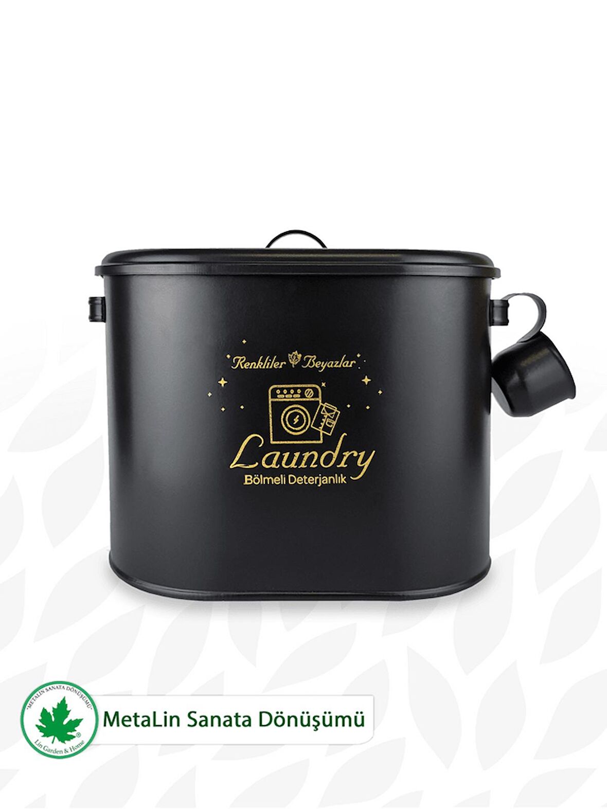 Bölmeli Metal Kapaklı Ölçekli Deterjanlık, Toz Deterjanlık Saklama, Banyo Düzenleyici, (Laundry Baskılı) LN1258