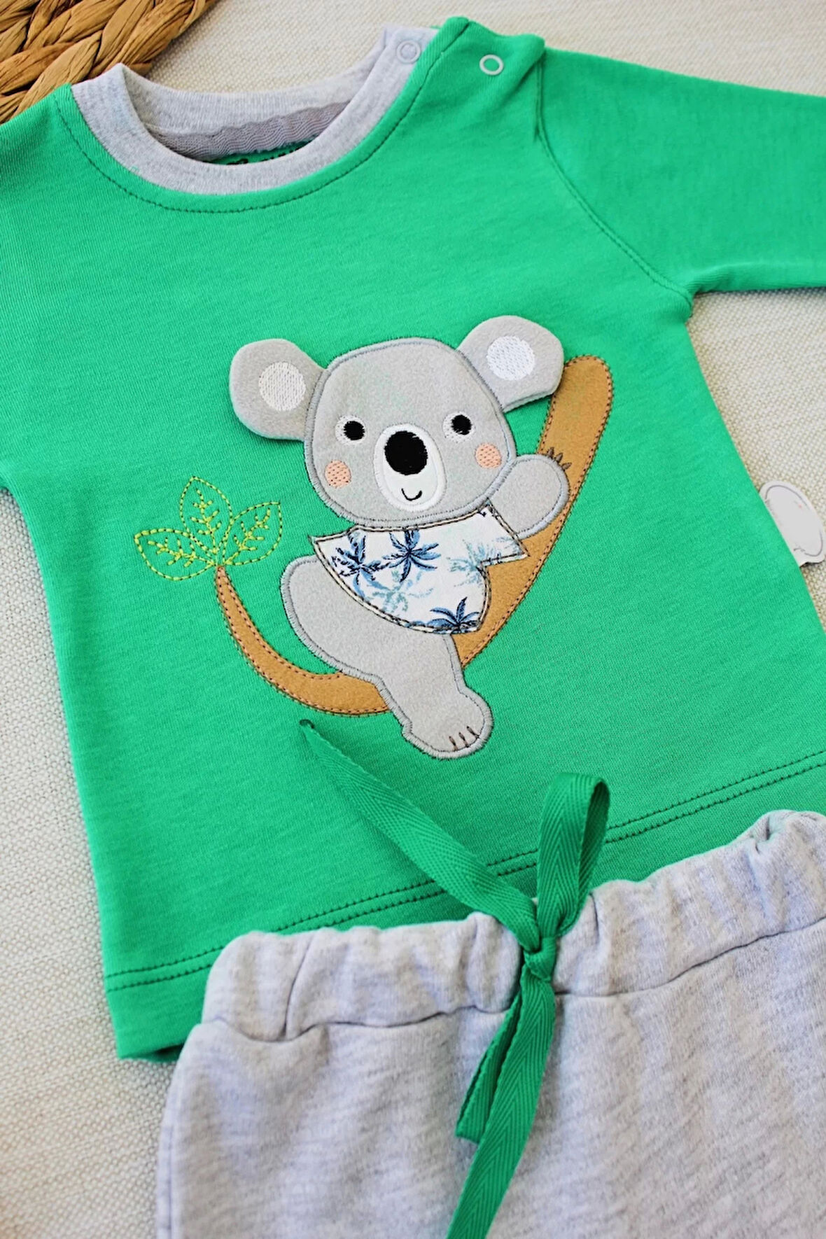 Lenaca 3-6 6-9 9-12 12-18 Ay Yavru Koala Nakışlı Uzun Kollu Sweat 2li Kız Erkek Bebek Takımı