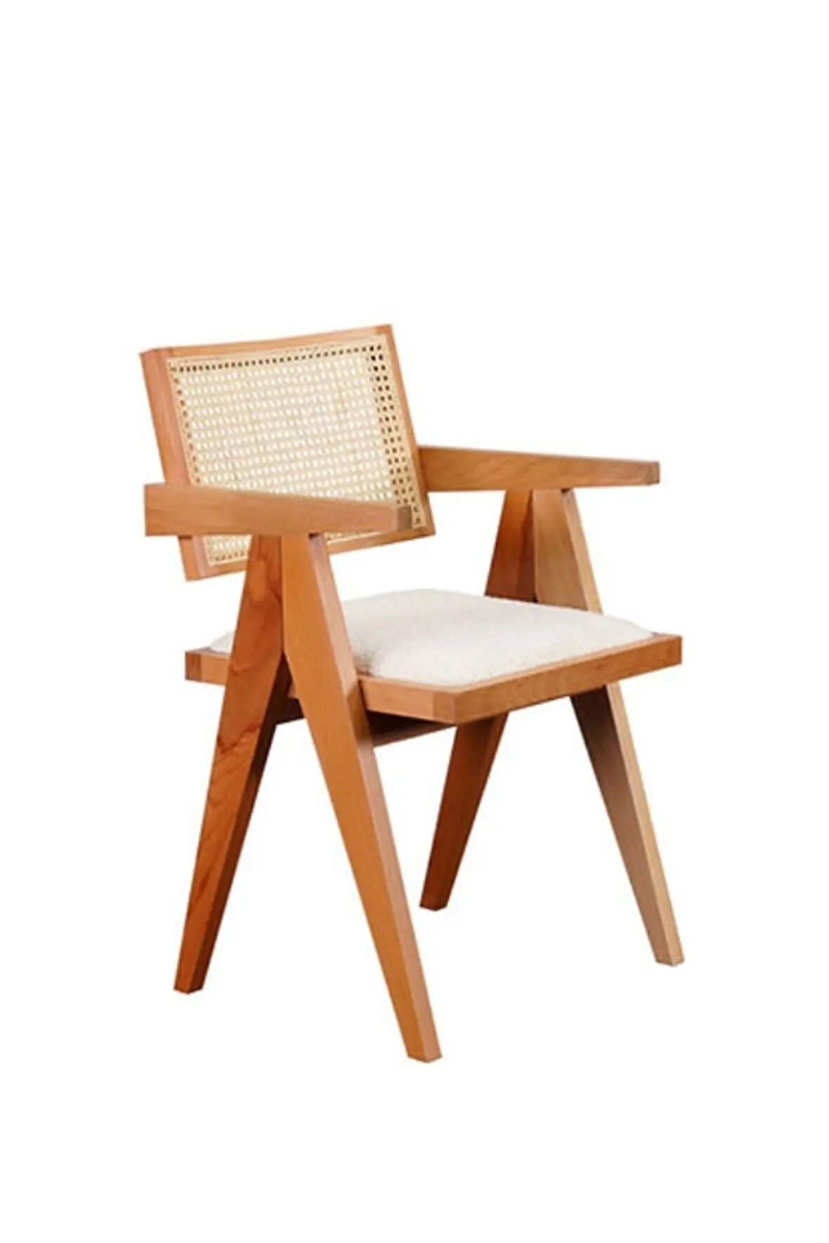 Luna Beyaz Pergel Hazeranlı Model Hasırlı Natural Ahşap Sandalye