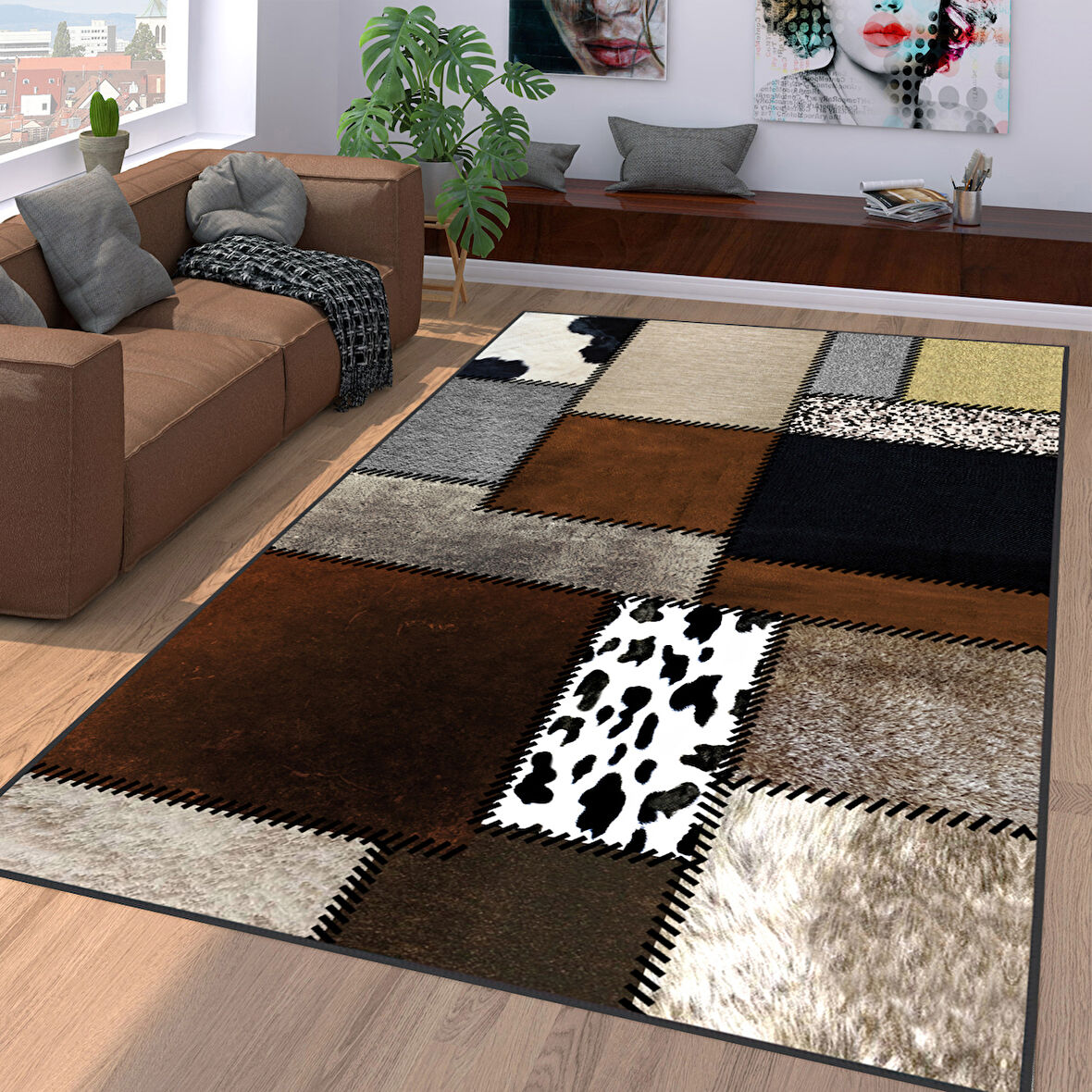 Dijital Baskı Yıkanabilir Kaymaz Taban Salon Halısı Ve Yolluk LNA1074