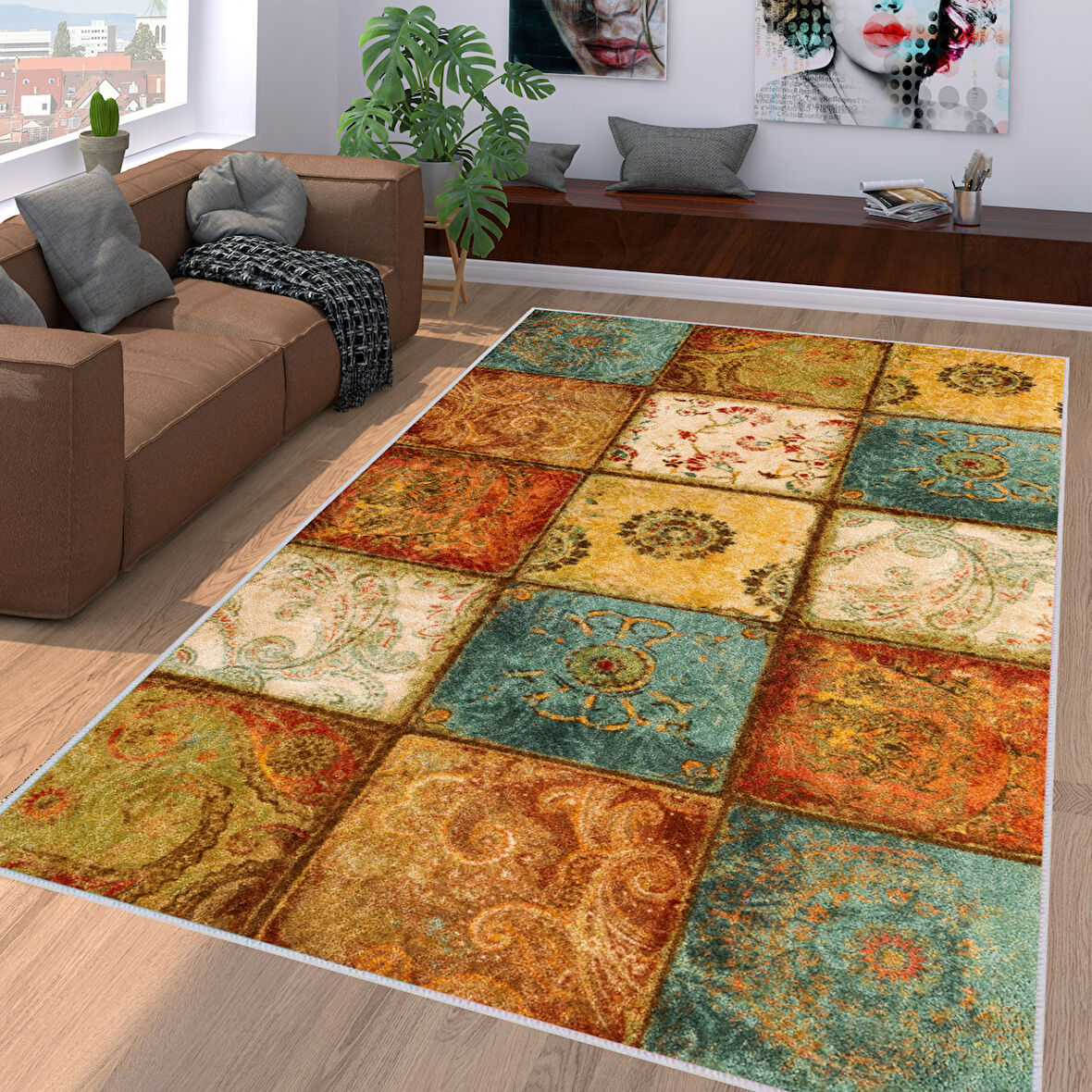 Dijital Baskı Yıkanabilir Kaymaz Taban Salon Halısı Ve Yolluk LNA1196