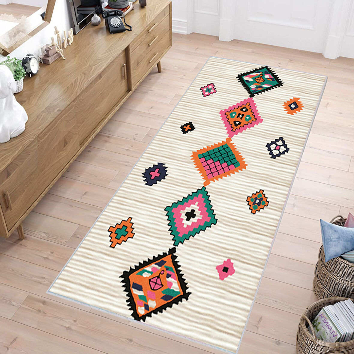 Dijital Baskı Yıkanabilir Kaymaz Taban Salon Halısı Ve Yolluk LNA1534-HK142
