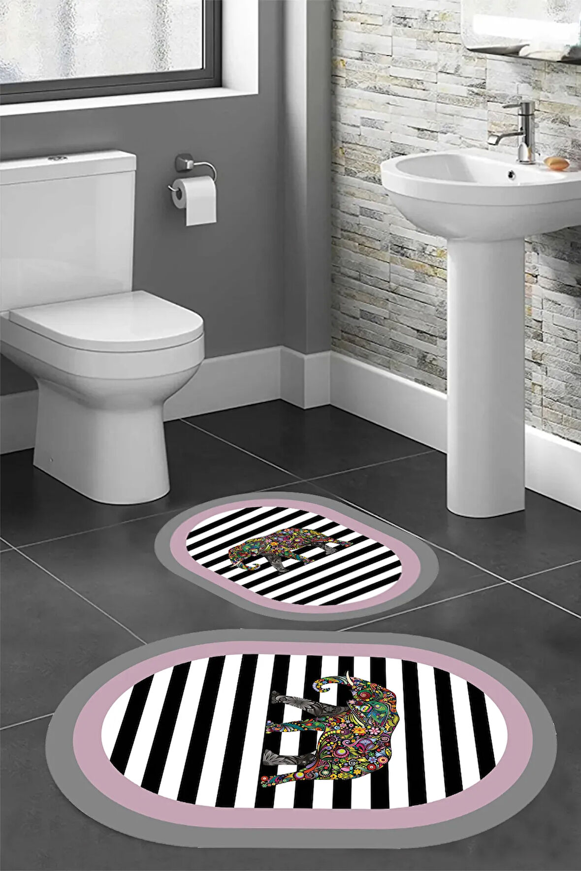 Eliana Home Dijital Baskı 2'li Banyo Paspas Takımı  LNA5-HS534 100x60 ve 60x50 cm