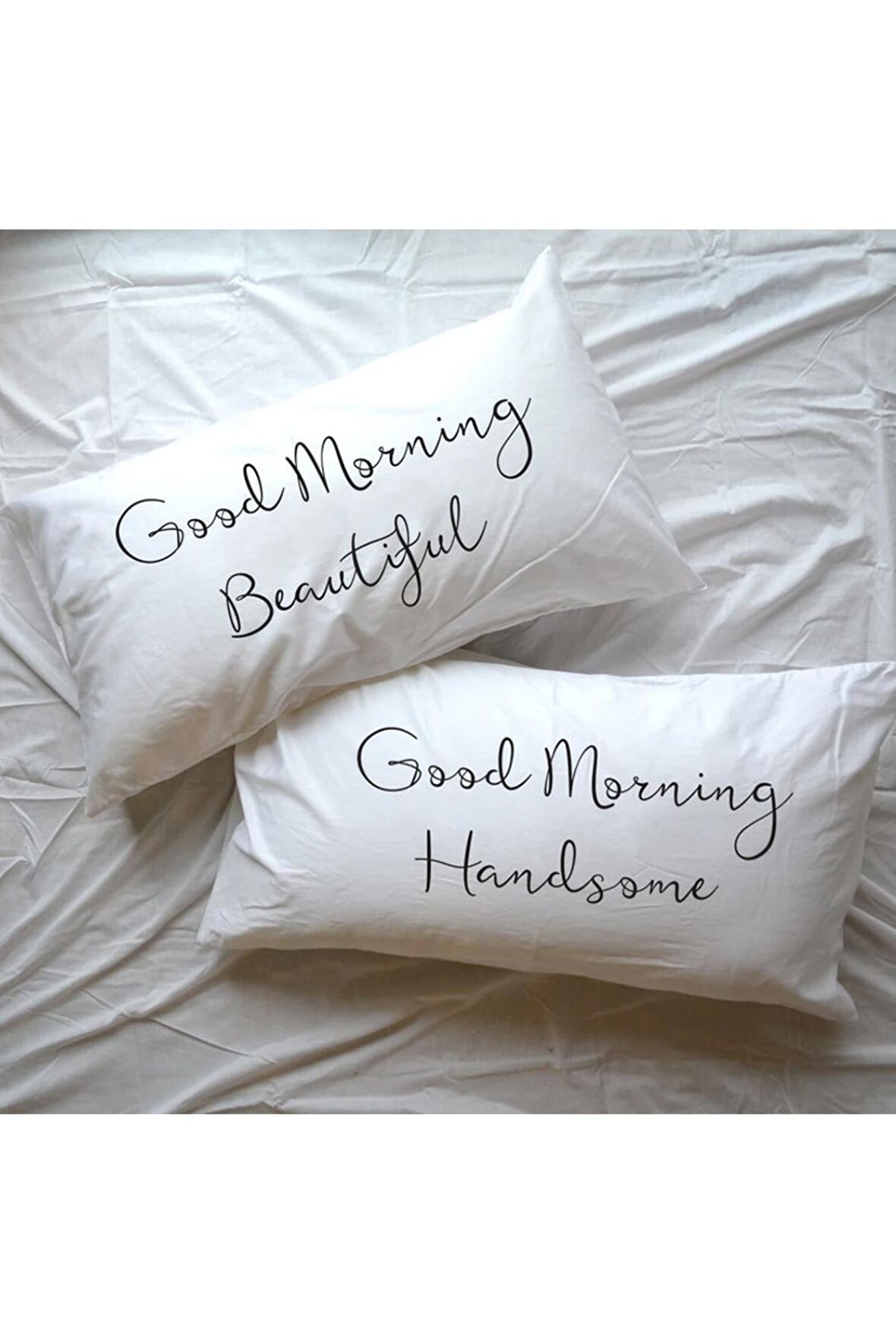 30x50 Good Morning Beautiful & Handsome Tasarımlı Dekoratif Yastık Kılıfı 2'li Kombin