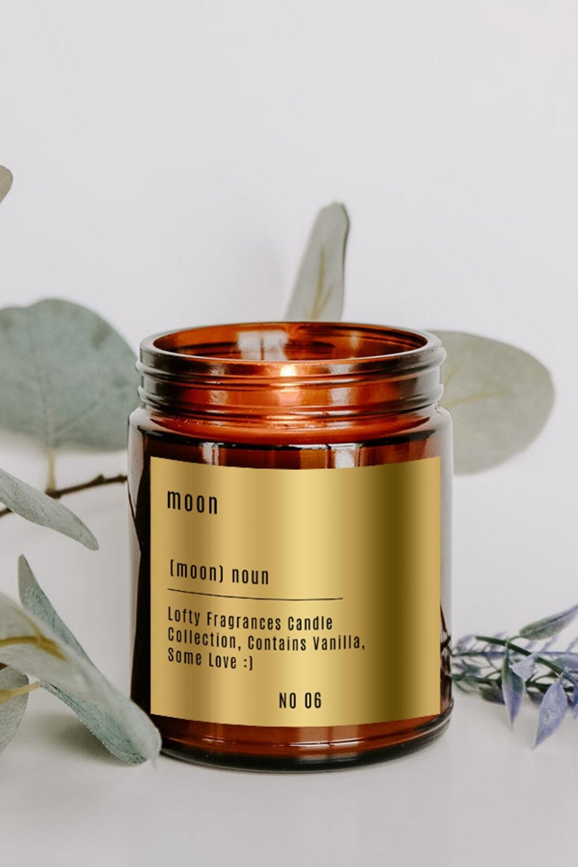 Moon Gold Etiket Amber Kavanoz Mum Dekor Aromaterapi Rahatlatıcı Vanilya Kokusu 210 GR