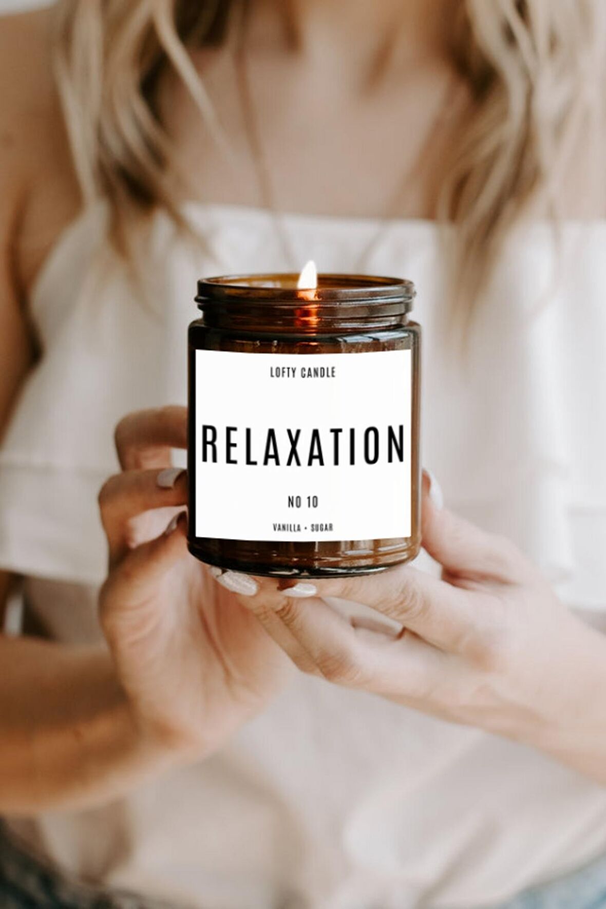 Relaxation Beyaz Etiket Amber Kavanoz Mum Dekor Aromaterapi Rahatlatıcı Vanilya Kokusu 210 GR