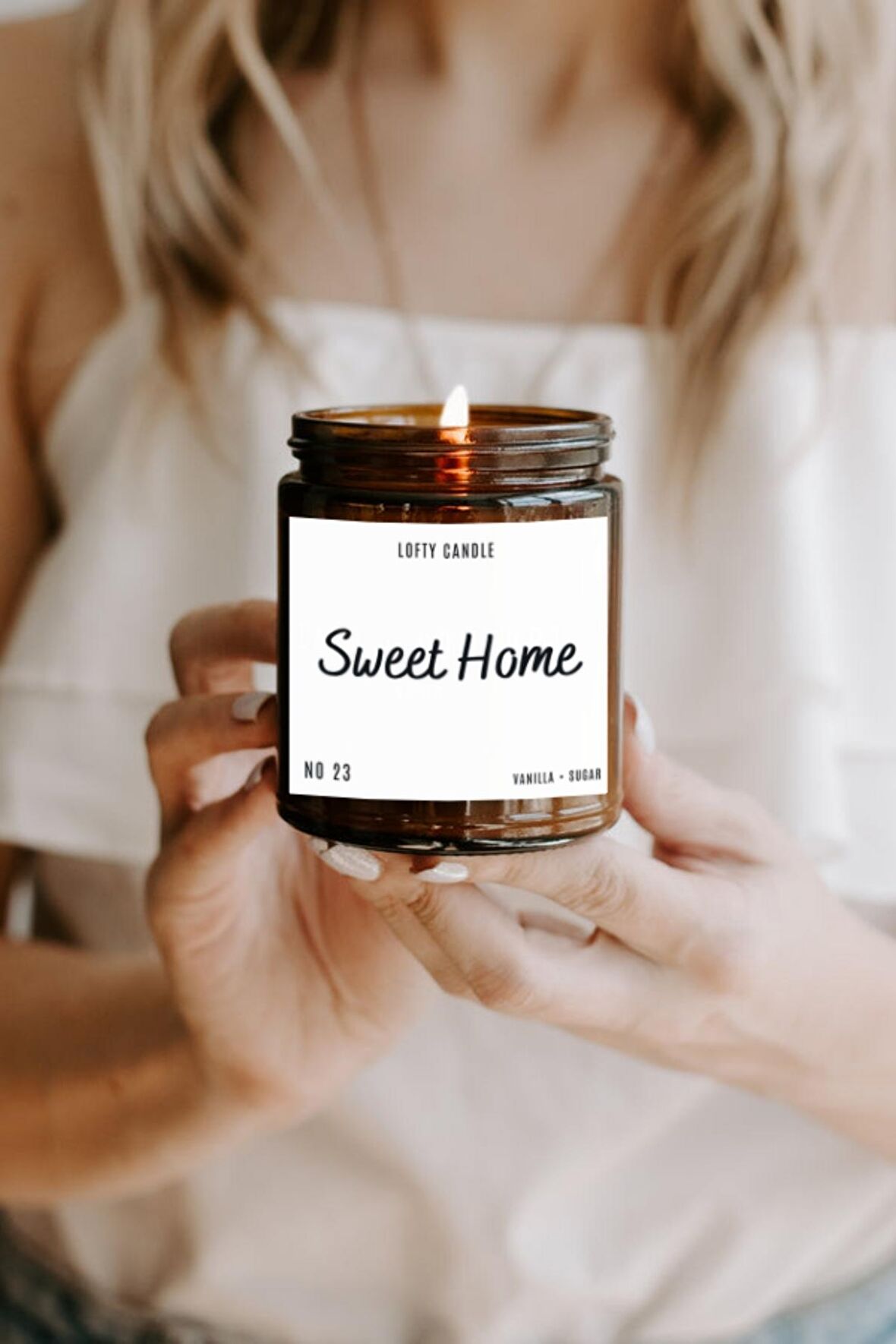 Sweet Home Beyaz Etiket Amber Kavanoz Mum Dekor Aromaterapi Rahatlatıcı Vanilya Kokusu 210 GR