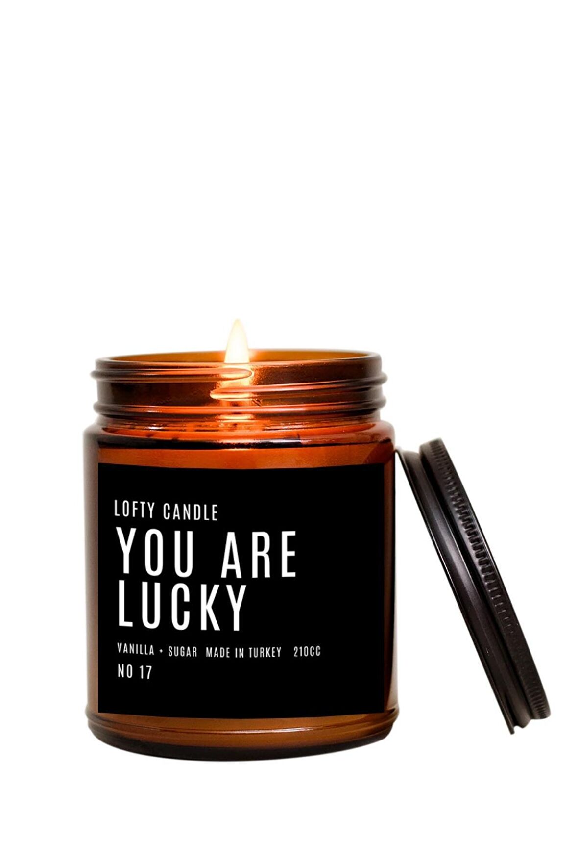 You Are Lucky Siyah Etiket Amber Kavanoz Mum Dekor Aromaterapi Rahatlatıcı Vanilya Kokusu 210 GR