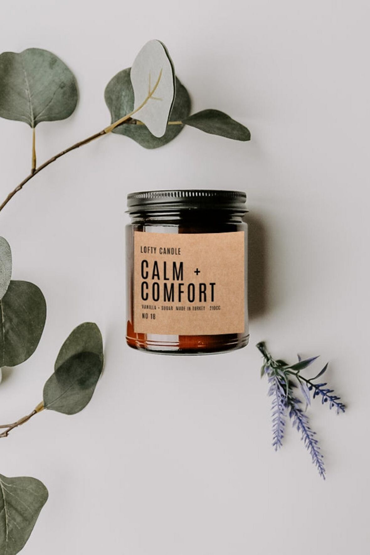 Calm+Comfort Kraft Etiket Amber Kavanoz Mum Dekor Aromaterapi Rahatlatıcı Vanilya Kokusu 210 GR