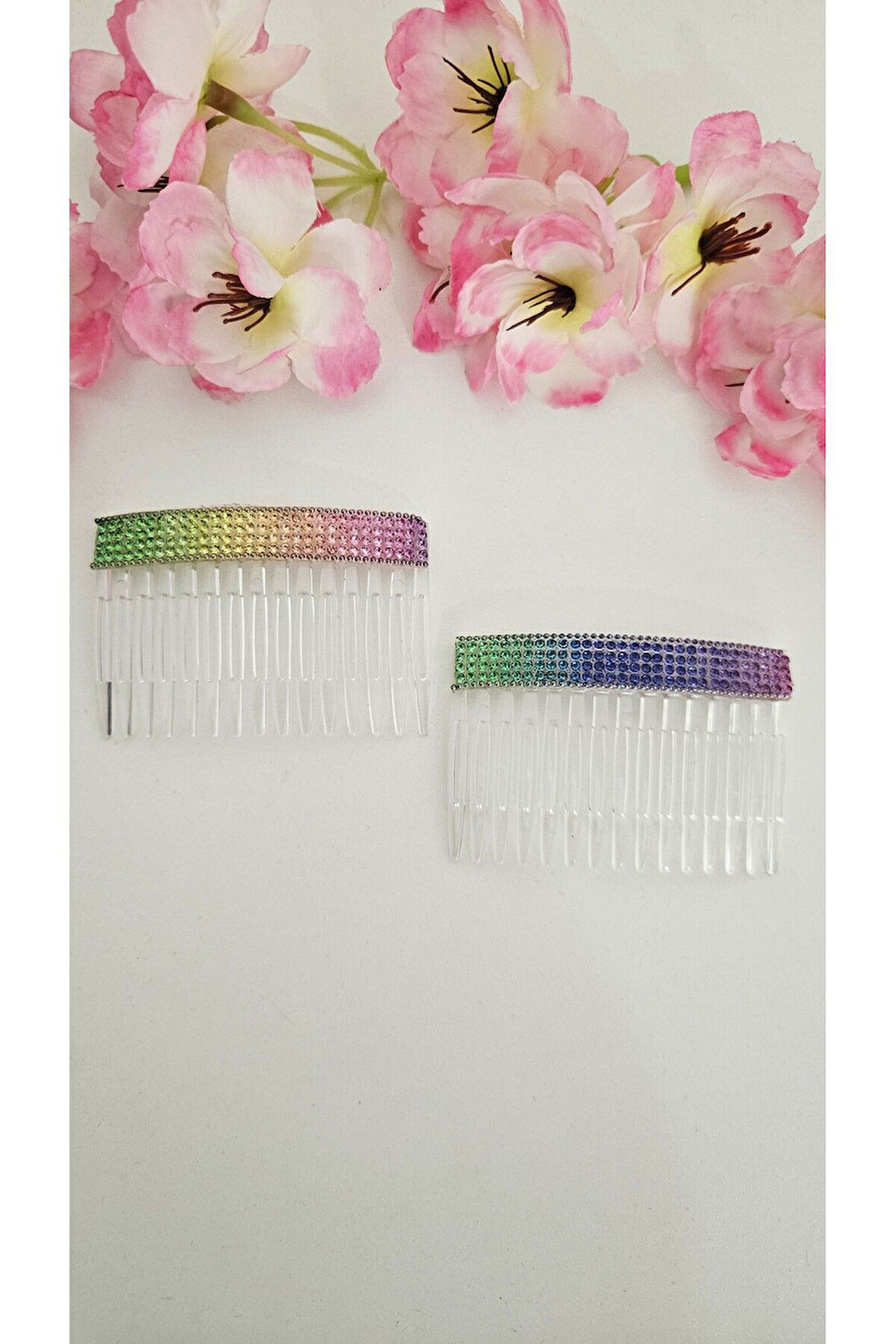 Taşlı Yan Tarak Toka 2 Adet 7 Cm