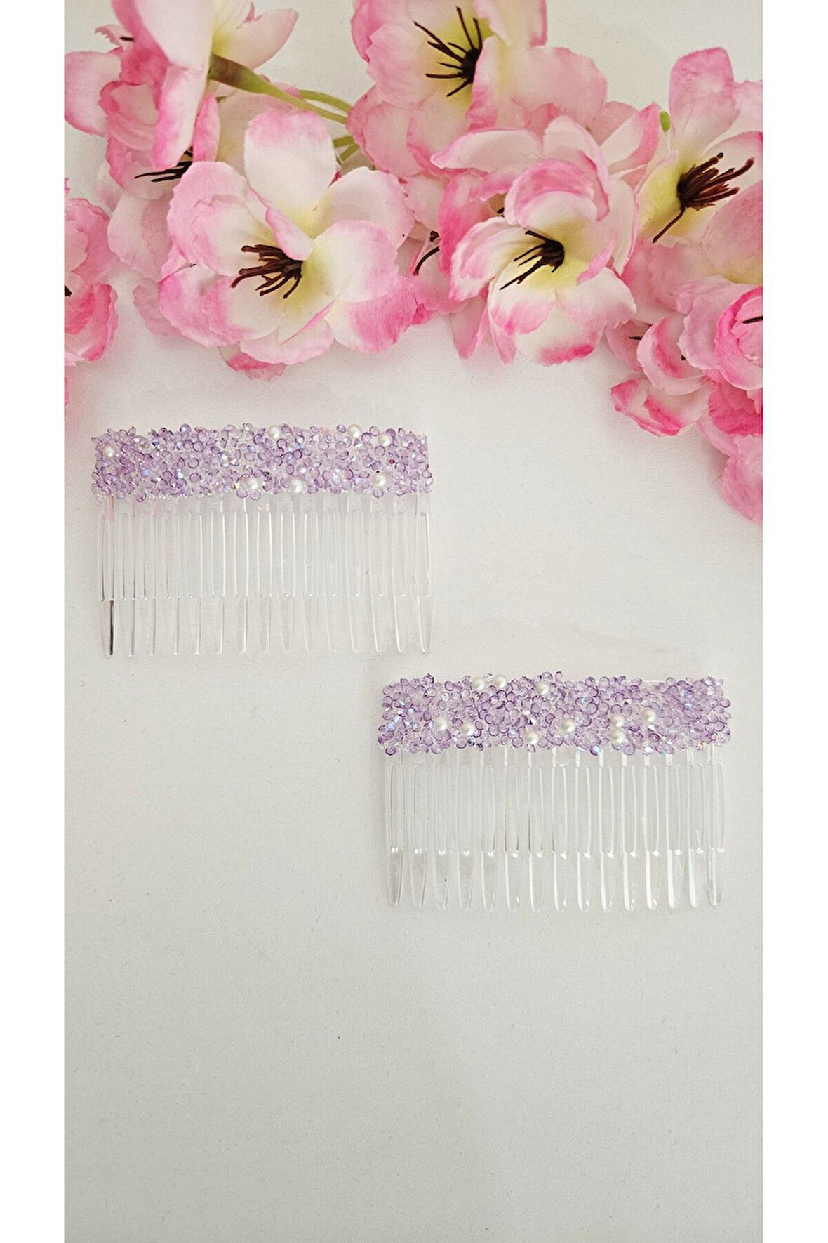 Taşlı Yan Tarak Toka 2 Adet 7 Cm