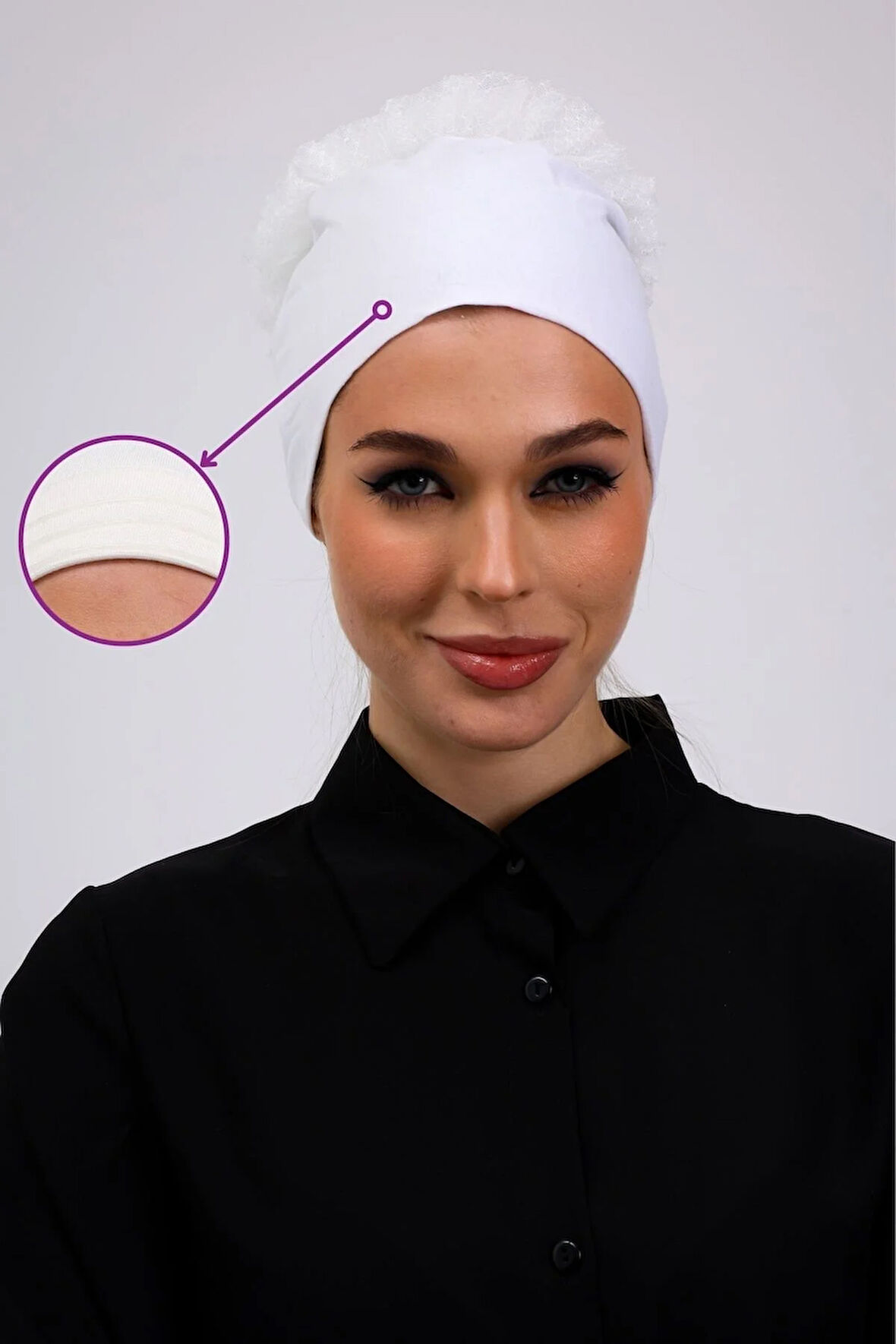 Kaymayan Fırfırlı Silikonlu Dikişsiz Bone Ekru - Kaymaz Kadın Tesettür Bağlamalı İç Bone