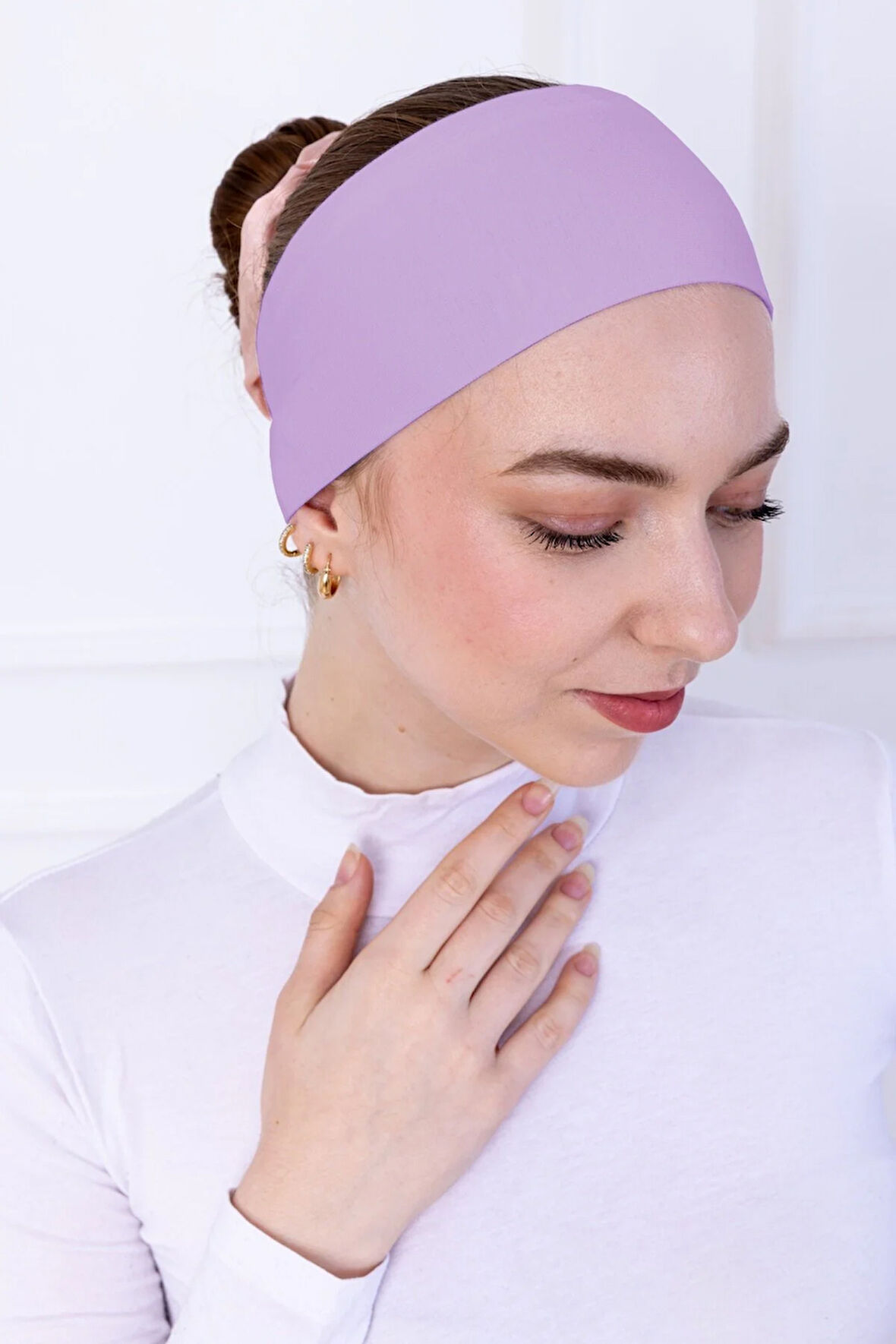 Kaymayan Silikonlu Bandana Bone Lila - Kadın Tesettür Dikişsiz Kaymaz Geçme - Sportif Saç Bandı