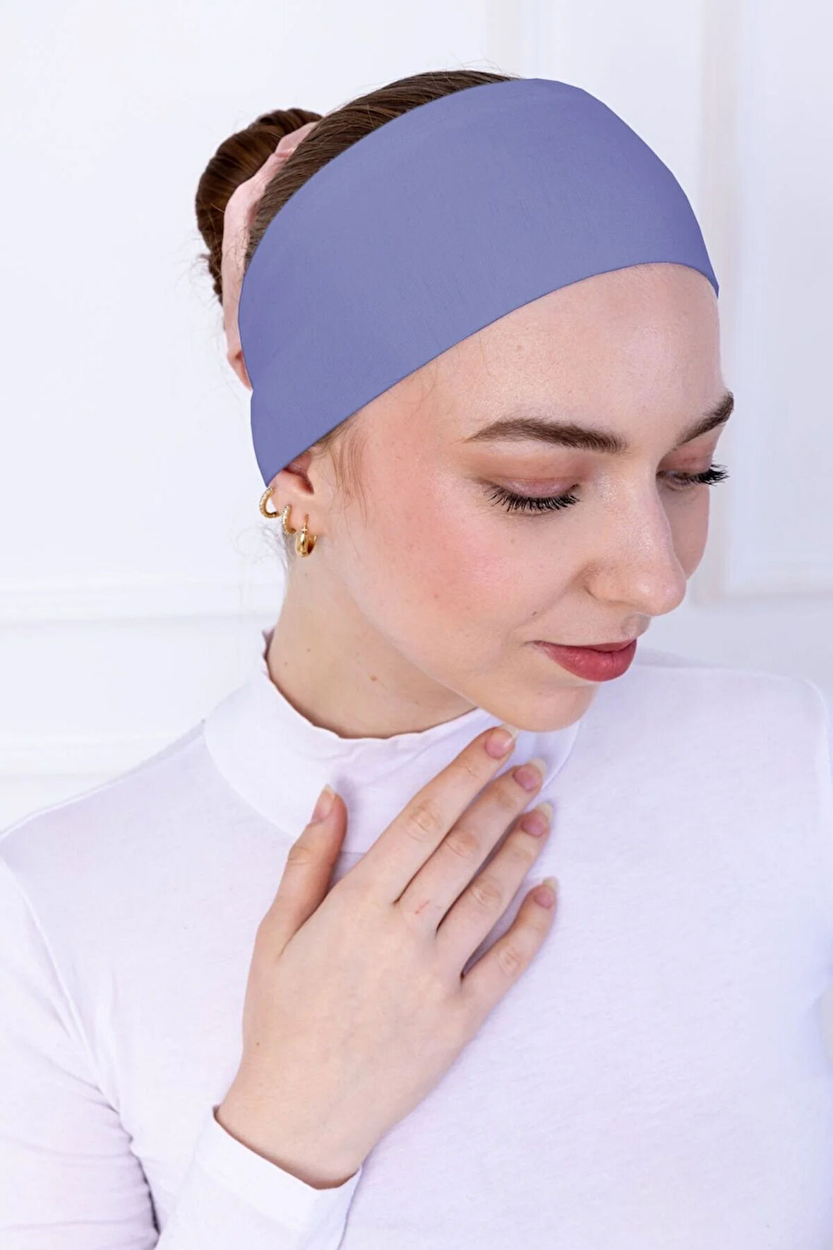 Kaymayan Silikonlu Bandana Bone Mavi - Kadın Tesettür Dikişsiz Kaymaz Geçme - Sportif Saç Bandı