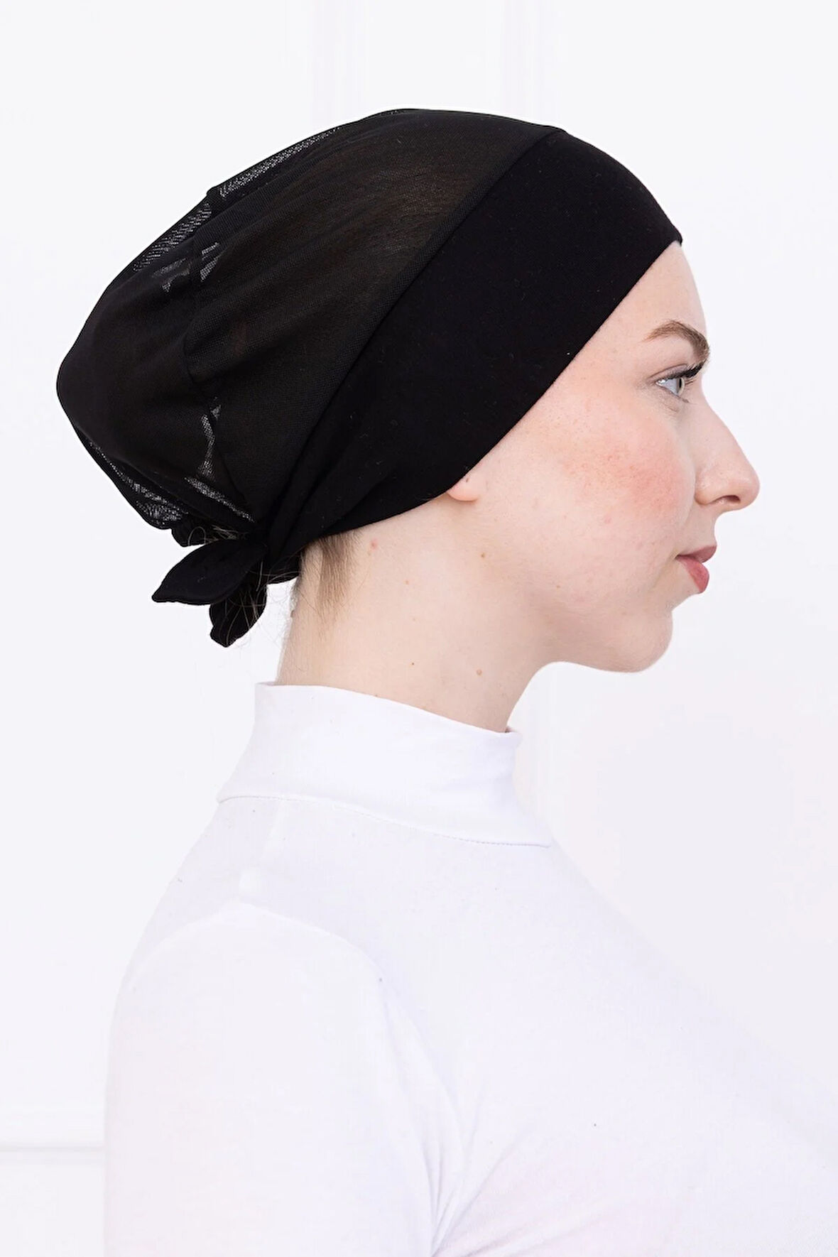 Yazlık Hava Alan Fileli Klimafit Bone Dikişsiz Siyah Yaza Uygun Kadın Tesettür Pratik İç Bone