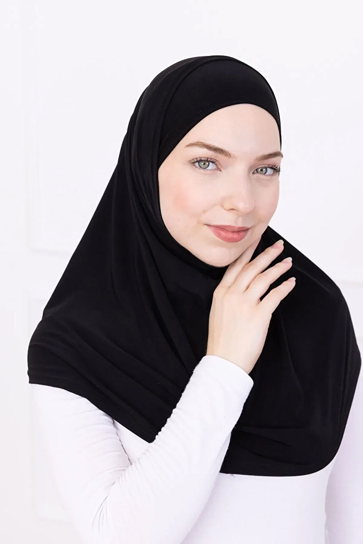 2 Parçalı Pratik Namaz Örtüsü Siyah Sandy Hijab - Kadın Tesettür Hazır Türban