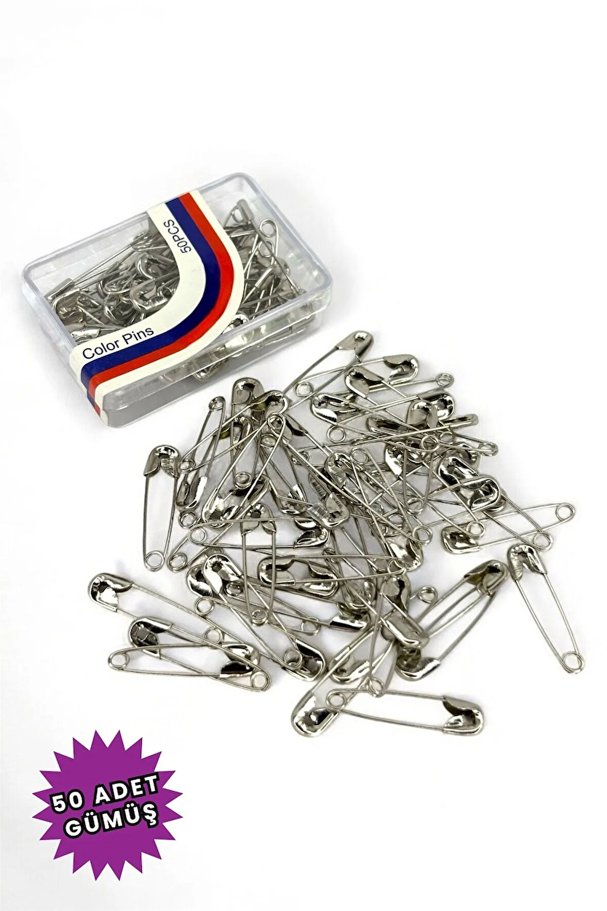 Çengelli İğne Gümüş Gri Renk 50 Adet 2cm - Eşarp Ve Şal İğnesi - Kadın Tesettür Aksesuar Çok Amaçlı