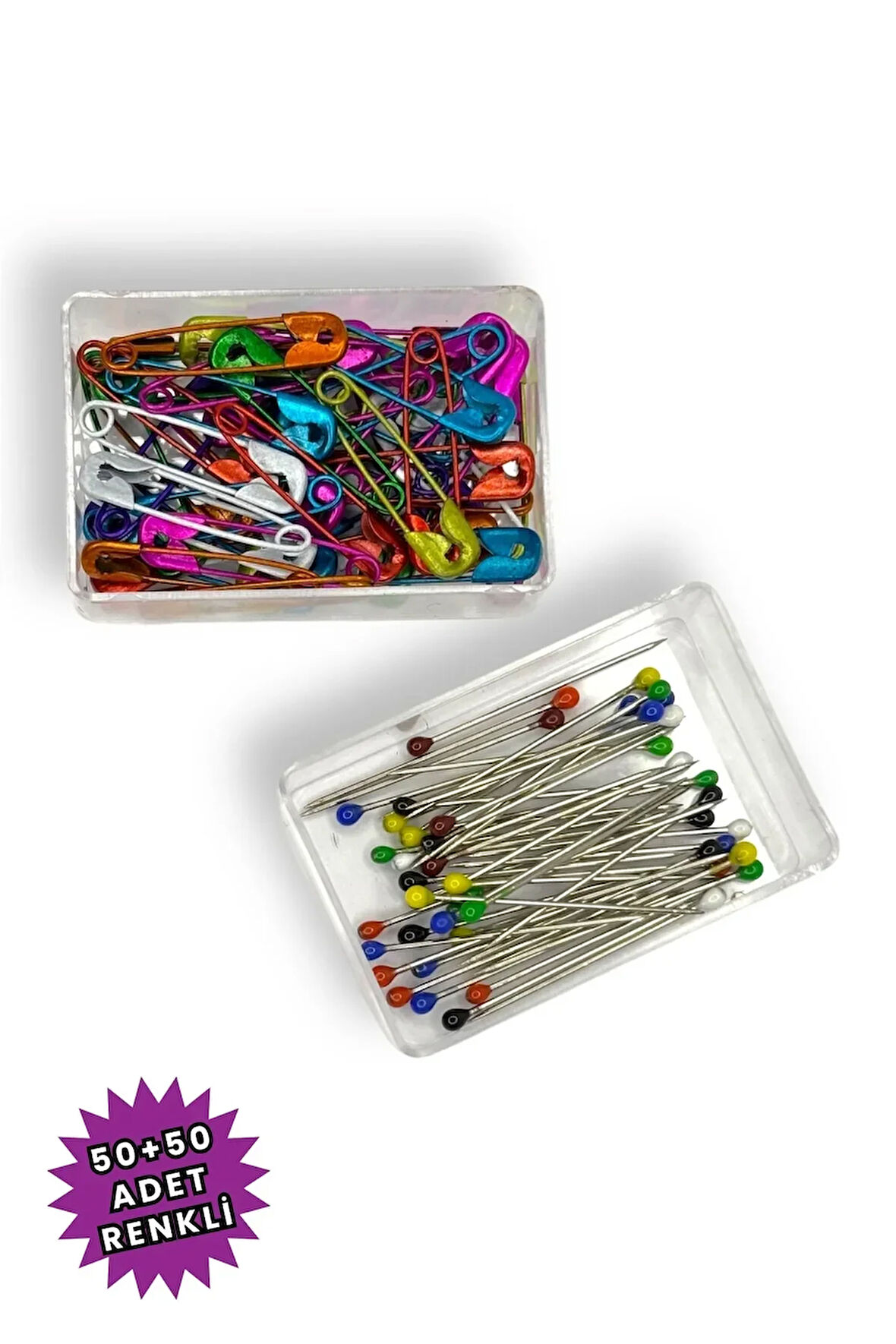 Çengelli ve Toplu İğne Karışık Renkli 100 Adet (50+50) - Eşarp Ve Şal İğnesi