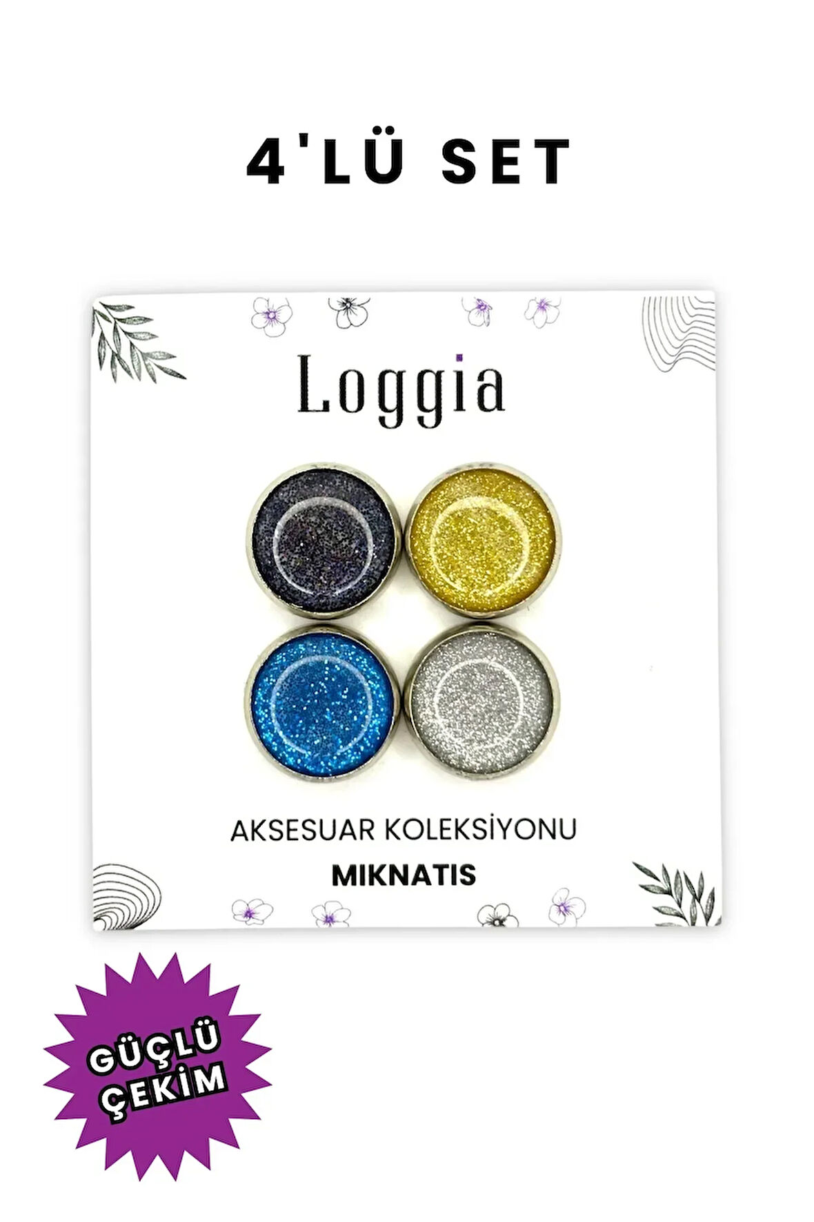 Eşarp Ve Şal Mıknatısı Simli 4lü Set - Başörtü Tutucu Kadın Tesettür Aksesuar Mıknatıs