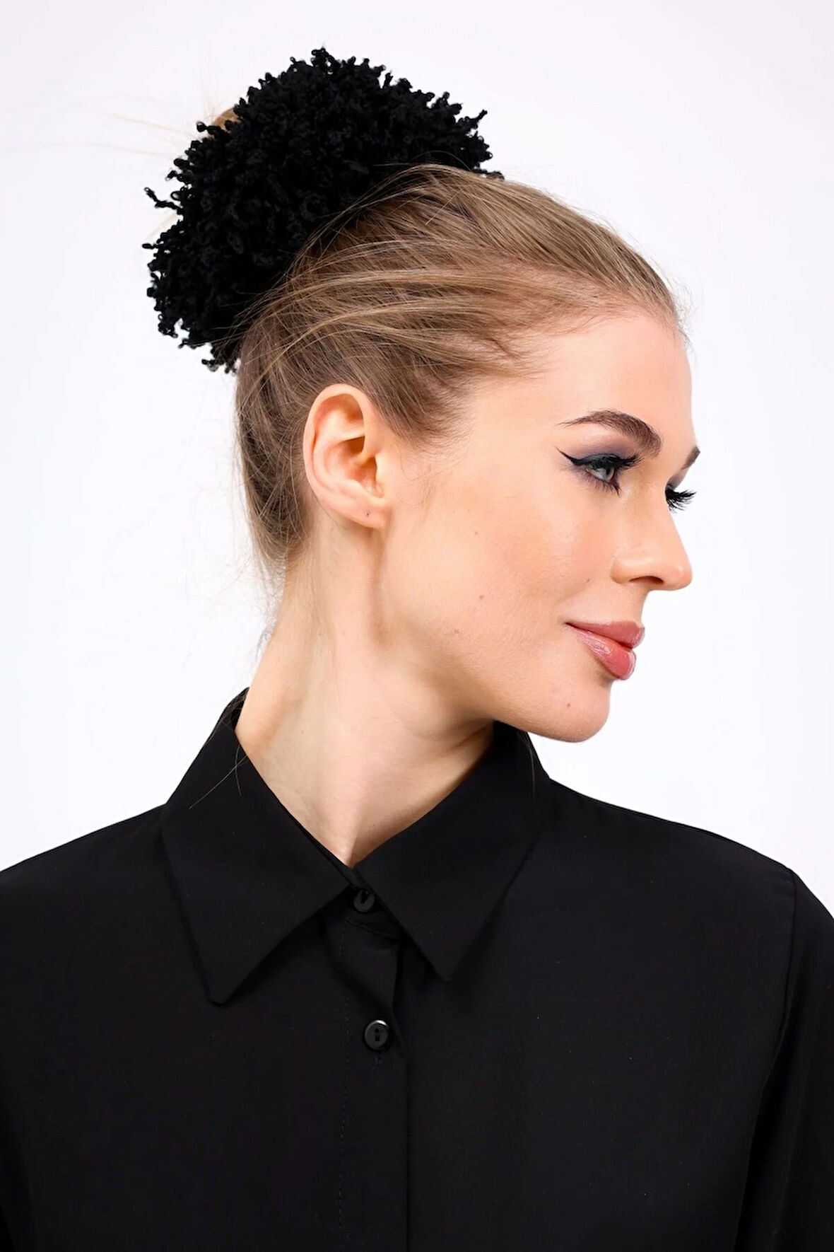 Siyah Arap Saçı Topuz Tokası Ipli Dolgun Lastikli Tesettür Kadın Aksesuar Toka