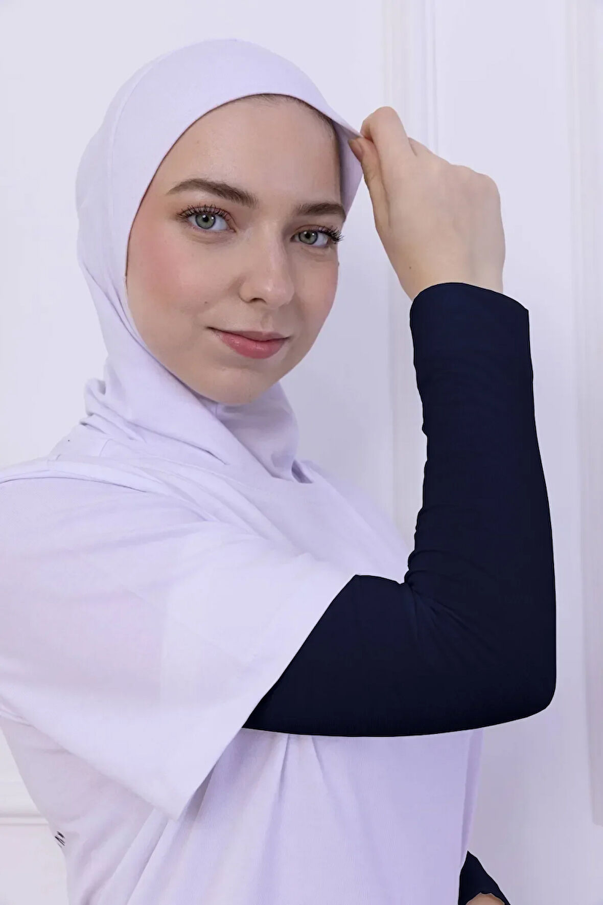 Likralı Penye Kolluk Lacivert - Pratik Kadın Tesettür Düz Namaz Kolluğu 1 Çift 40cm Viskon Hijab