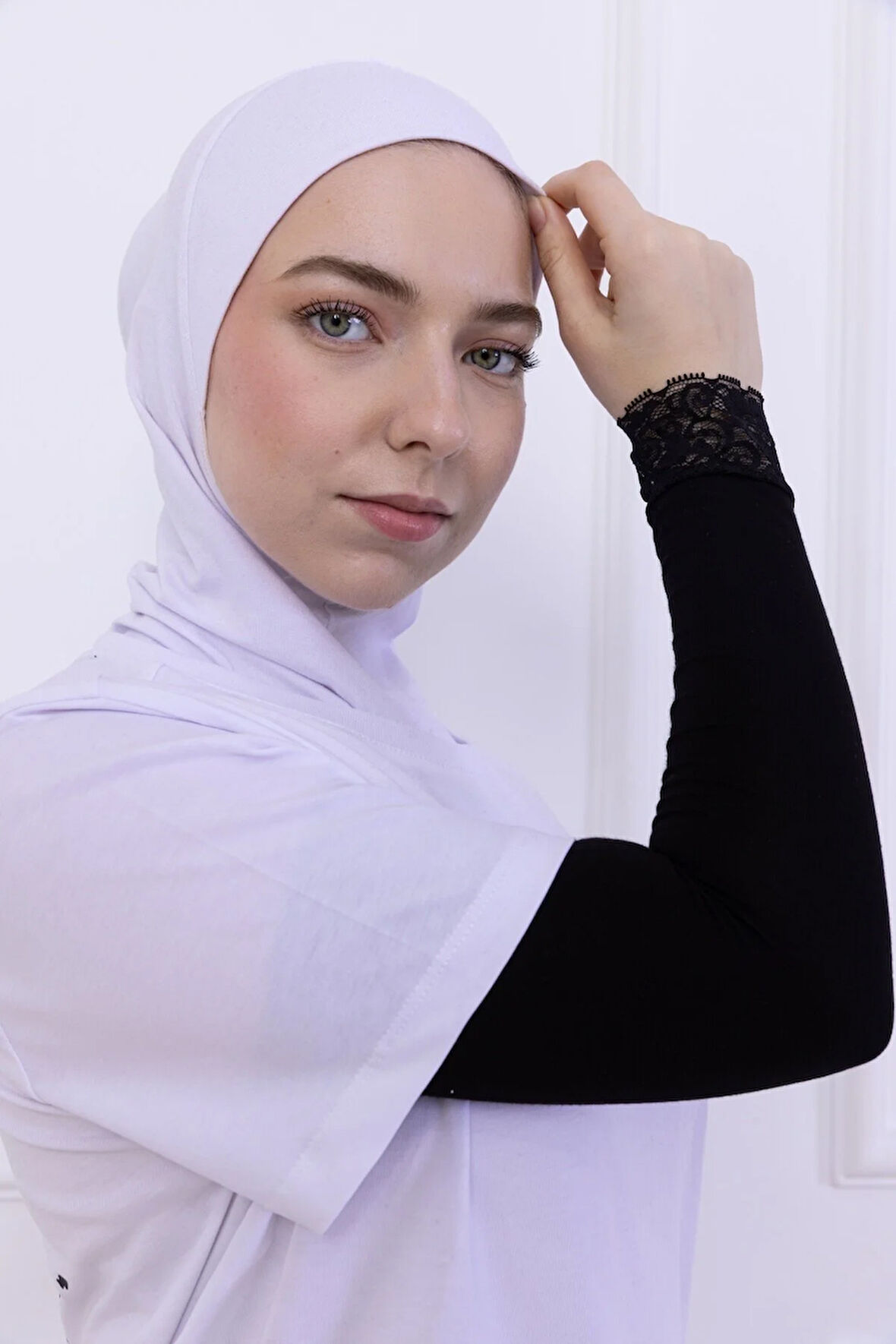 Dantel Detaylı Likralı Kolluk Siyah - Kadın Tesettür Düz Namaz Kolluğu 1 Çift 40cm Viskon Hijab