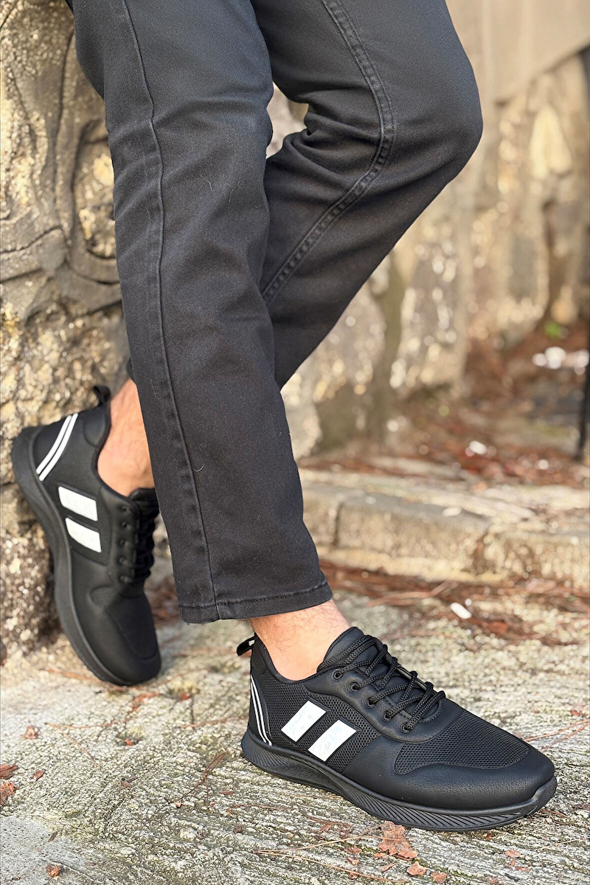 Logan Siyah Beyaz Ortopedik Günlük Garantili Yürüyüş Koşu Sneaker Spor Ayakkabı LOGAN-7039