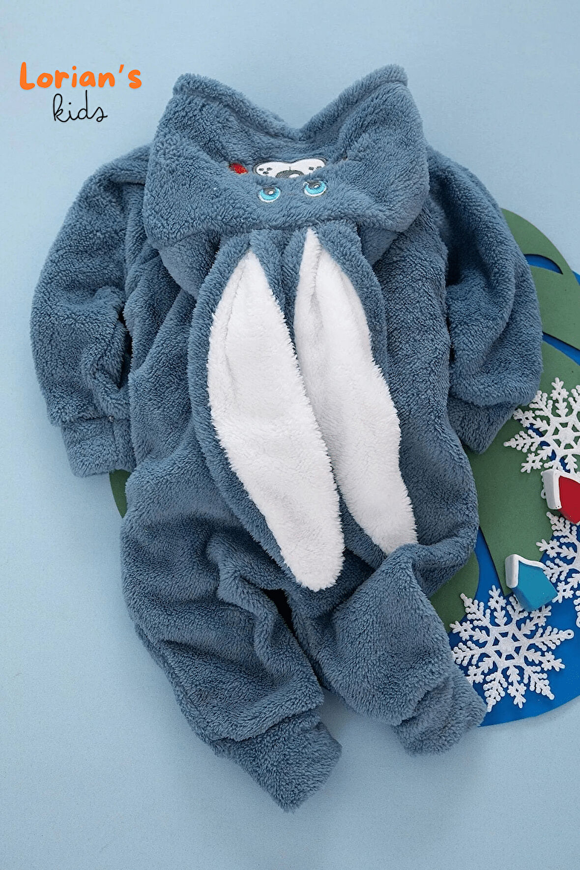 Welsoft Lacivert Tavşan Unisex Yumuşak Peluş Fermuarlı Bebek Tulumu - 5 Yaş