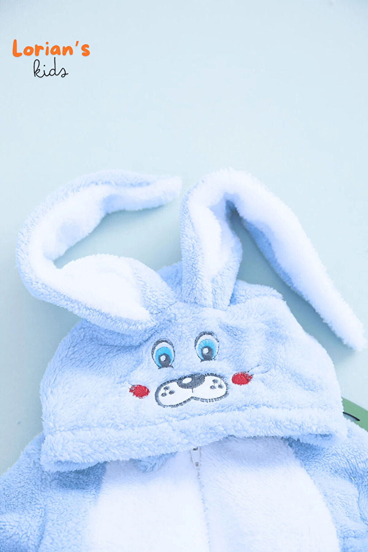 Welsoft Erkek Mavi Tavşan Yumuşak Peluş Fermuarlı Bebek Tulumu - 3 Yaş