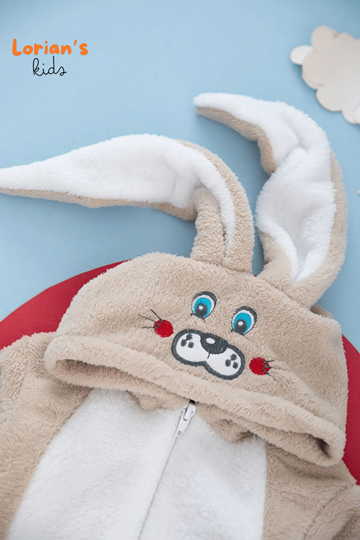 Welsoft Açık Kahve Tavşan Yumuşak Peluş Fermuarlı Bebek Tulumu - 5 Yaş