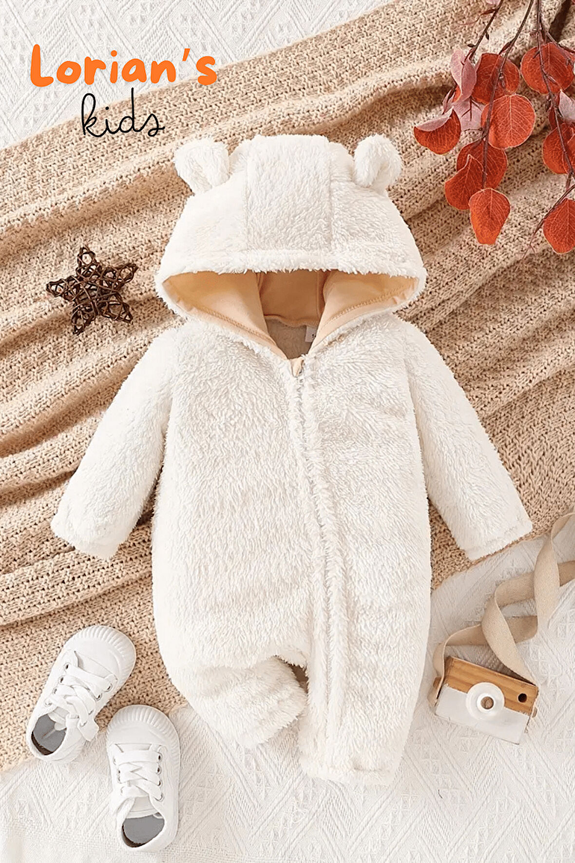 Welsoft Ekru Ayıcık Peluş Çocuk Tulumu Unisex - 18 Ay