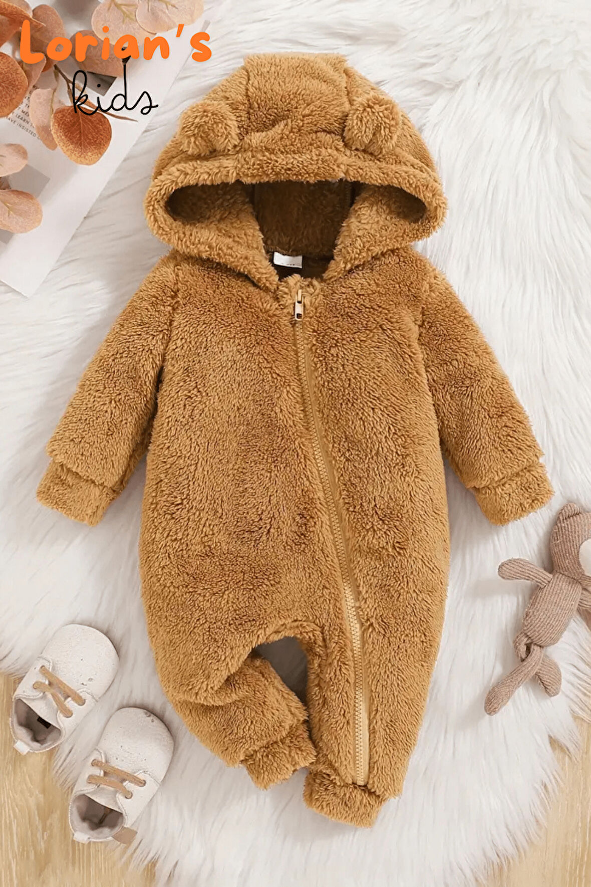 Welsoft Kahverengi Ayıcık Peluş Çocuk Tulumu Unisex - 18 Ay