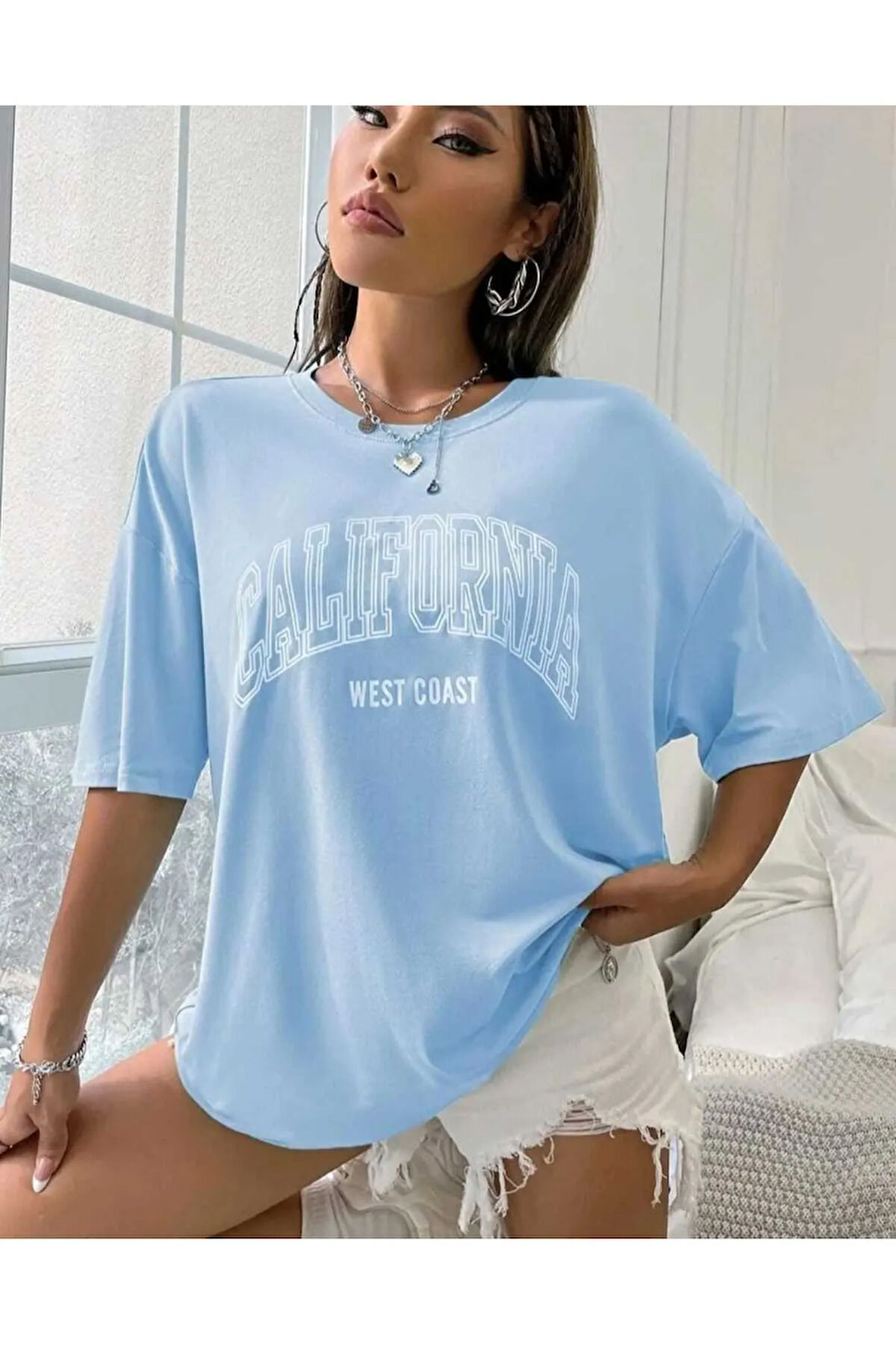 MALKOÇBEY LOS ANGELES BASKILI OVERSİZE UNİSEX BASİC T-ŞHİRT