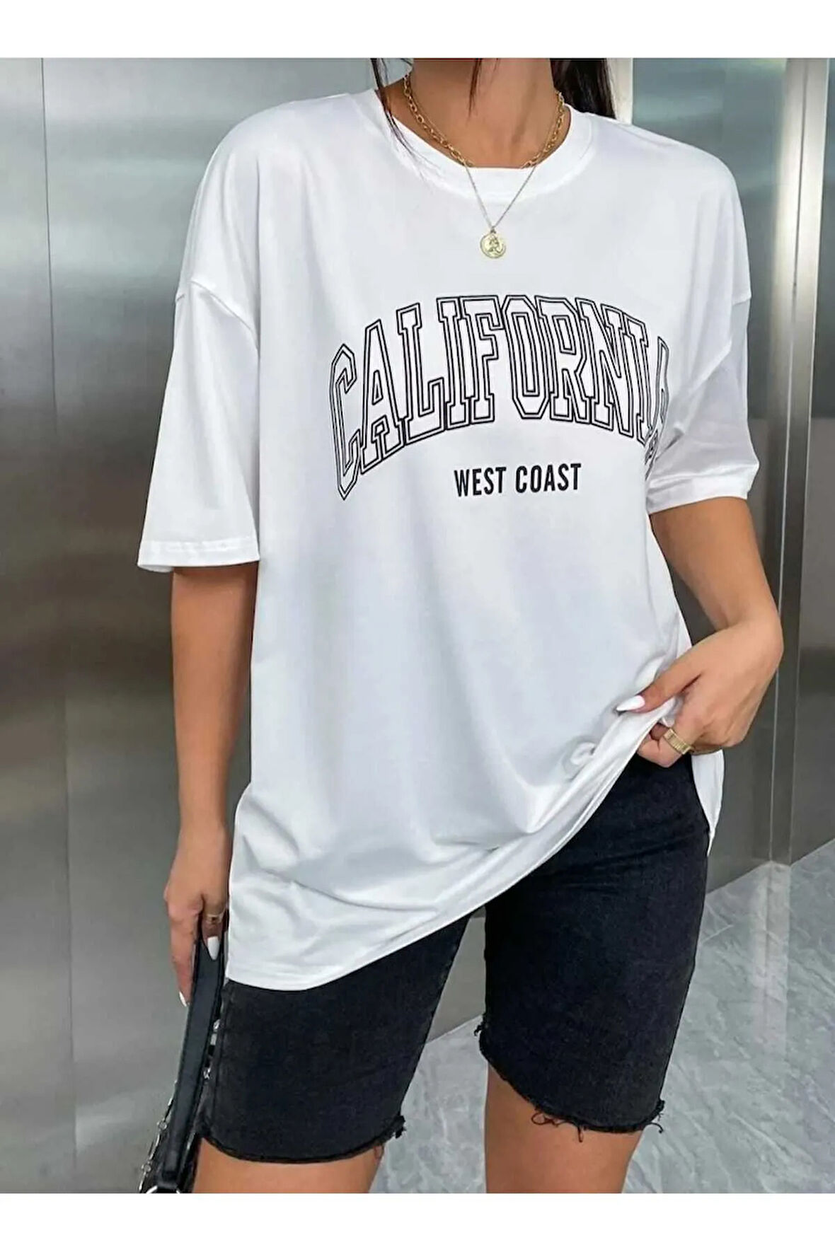 MALKOÇBEY LOS ANGELES BASKILI OVERSİZE UNİSEX BASİC T-ŞHİRT