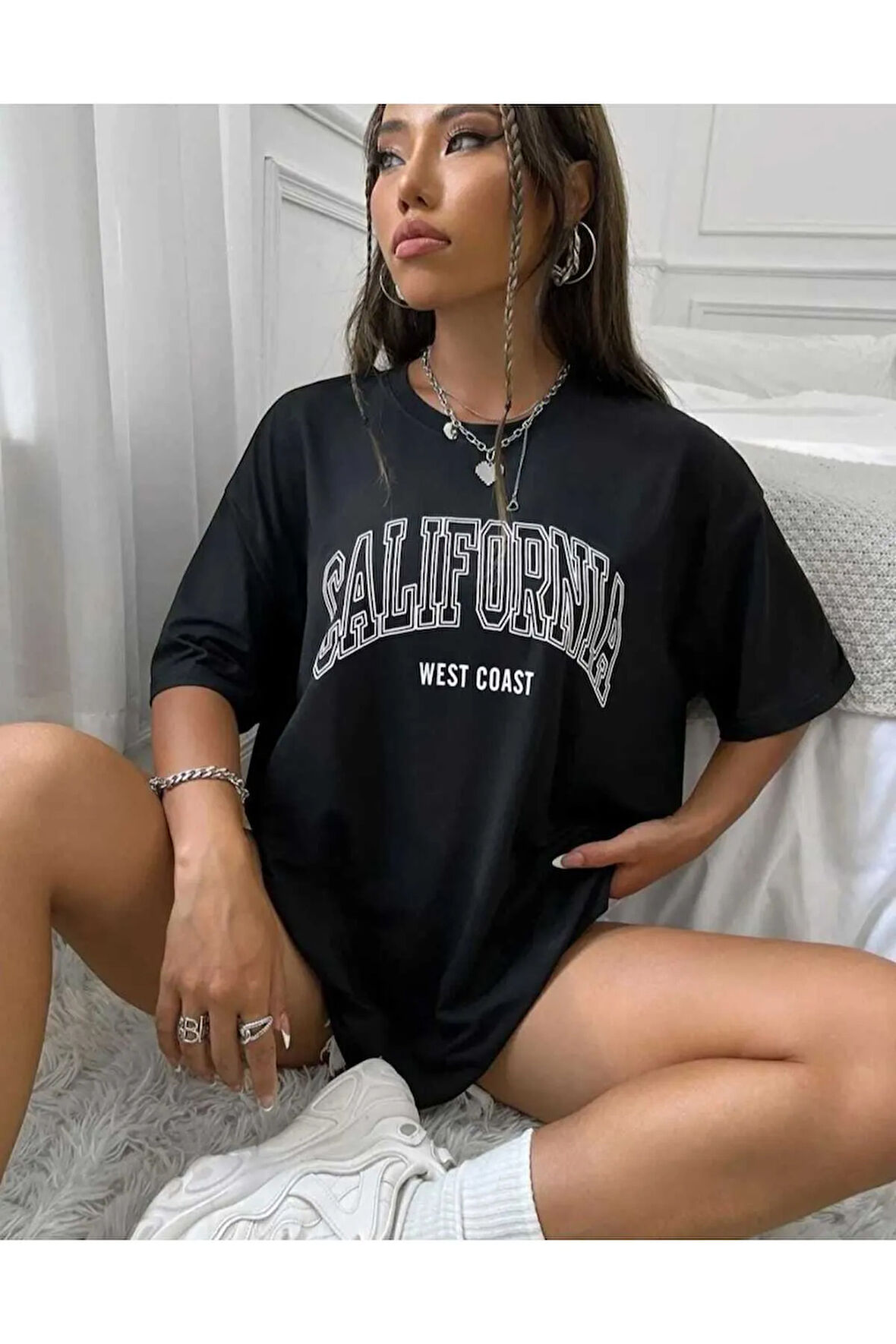 MALKOÇBEY LOS ANGELES BASKILI OVERSİZE UNİSEX BASİC T-ŞHİRT