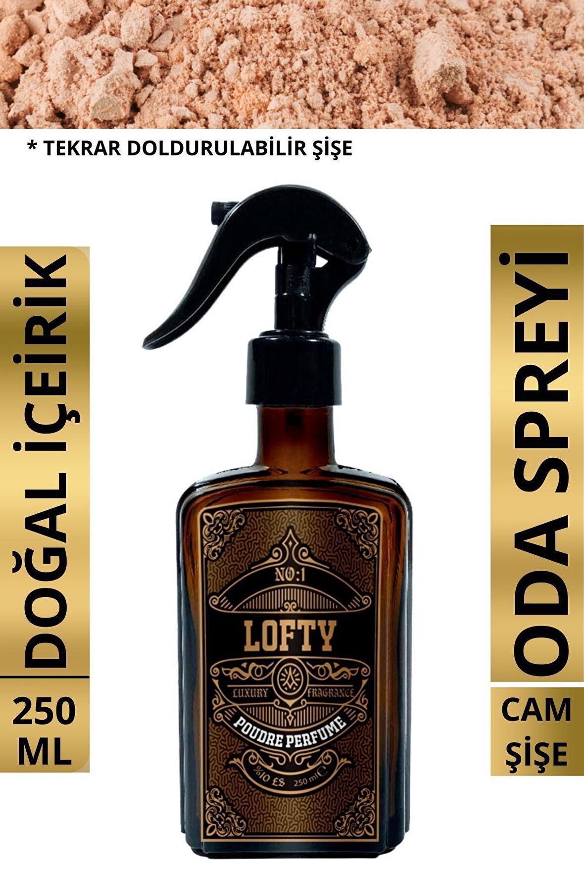 Pudra Cam Şişe Oda ve Çamaşır Spreyi Vegan İçerik / Oda Parfümü / Oda Kokusu Lüx / Poudre Perfume