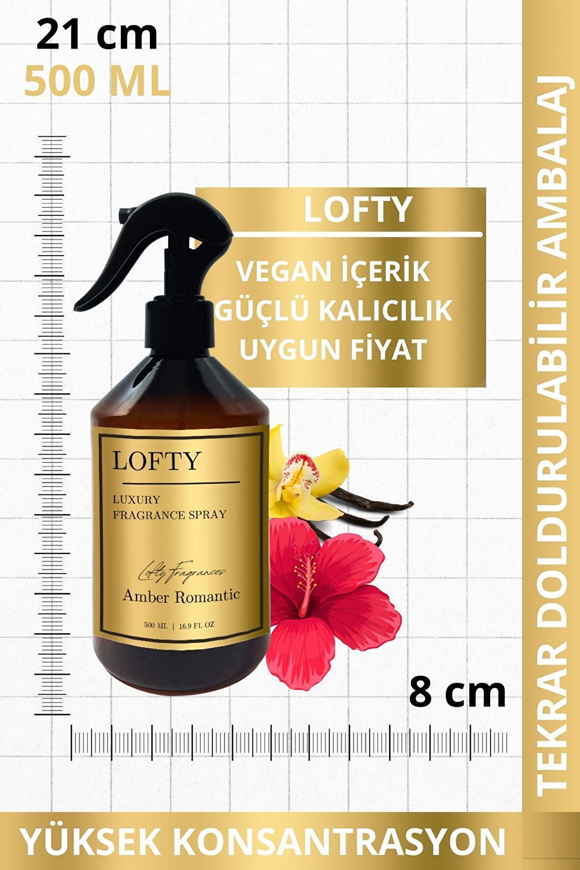 Amber Romantik Oda ve Çamaşır Spreyi Oda Parfümü, Oda Kokusu, Koku Giderici 500ML