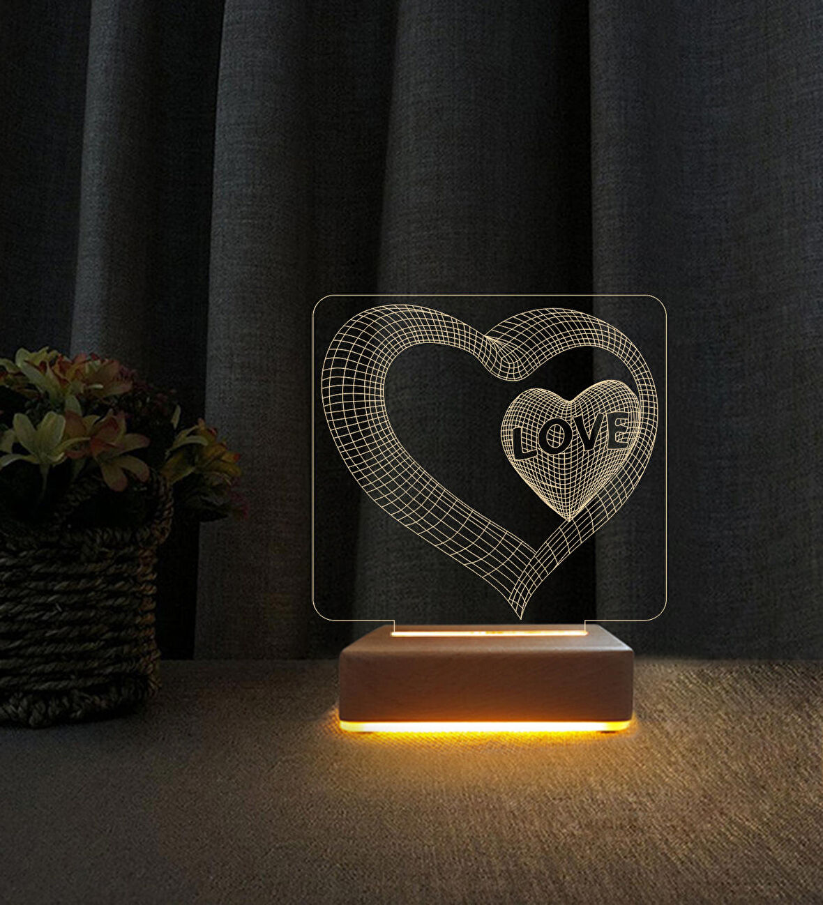 Love Kalp 3d Led Masa Lambası Doğum Günü Hediyesi Lamba