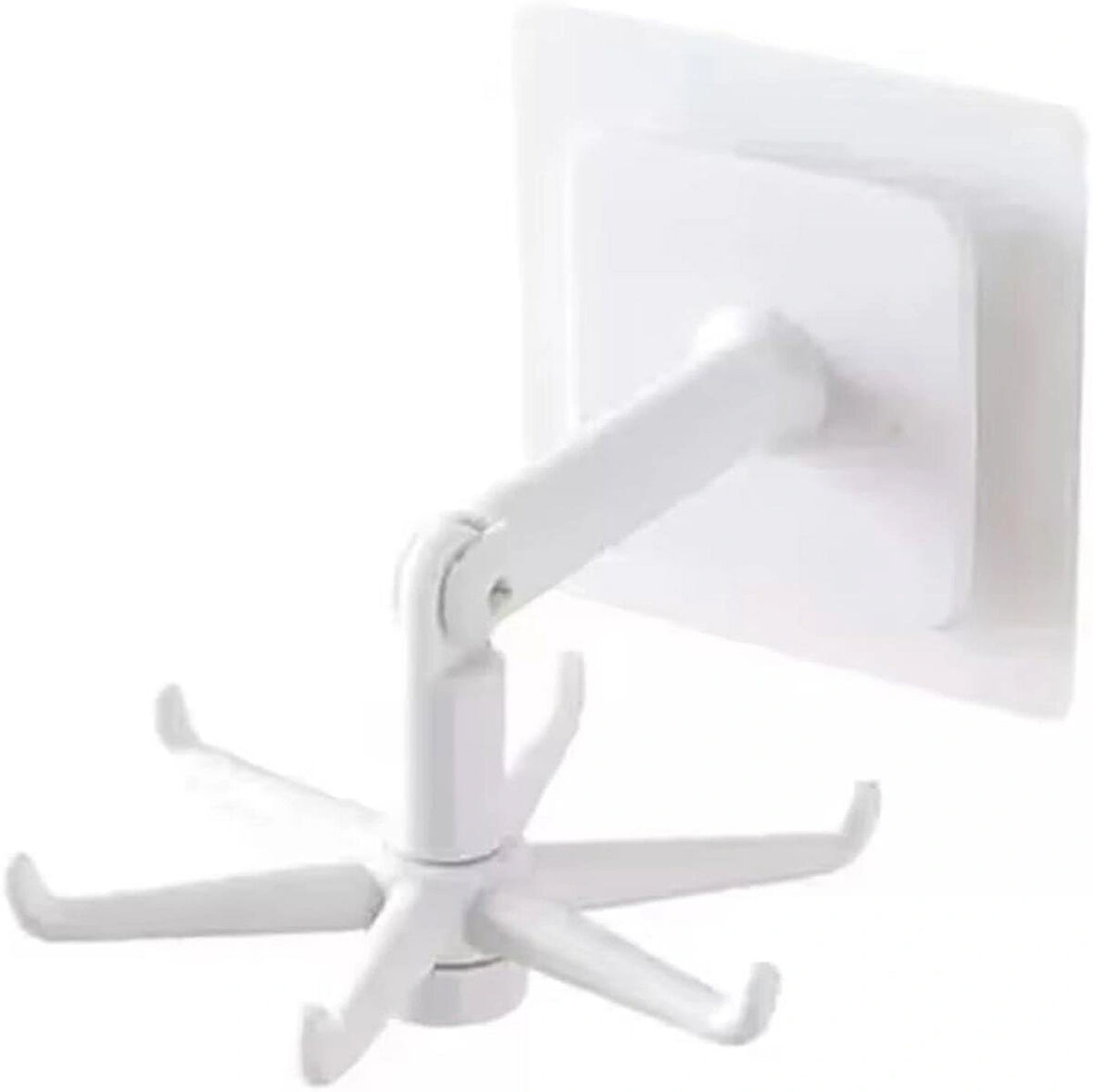 Microcase Kendinden Yapışkanlı 360 Derece Dönen 6 Kancalı Askı, Mutfak/Banyo/Gardırop Raf Aparatı 1 Adet - BEYAZ AL5022