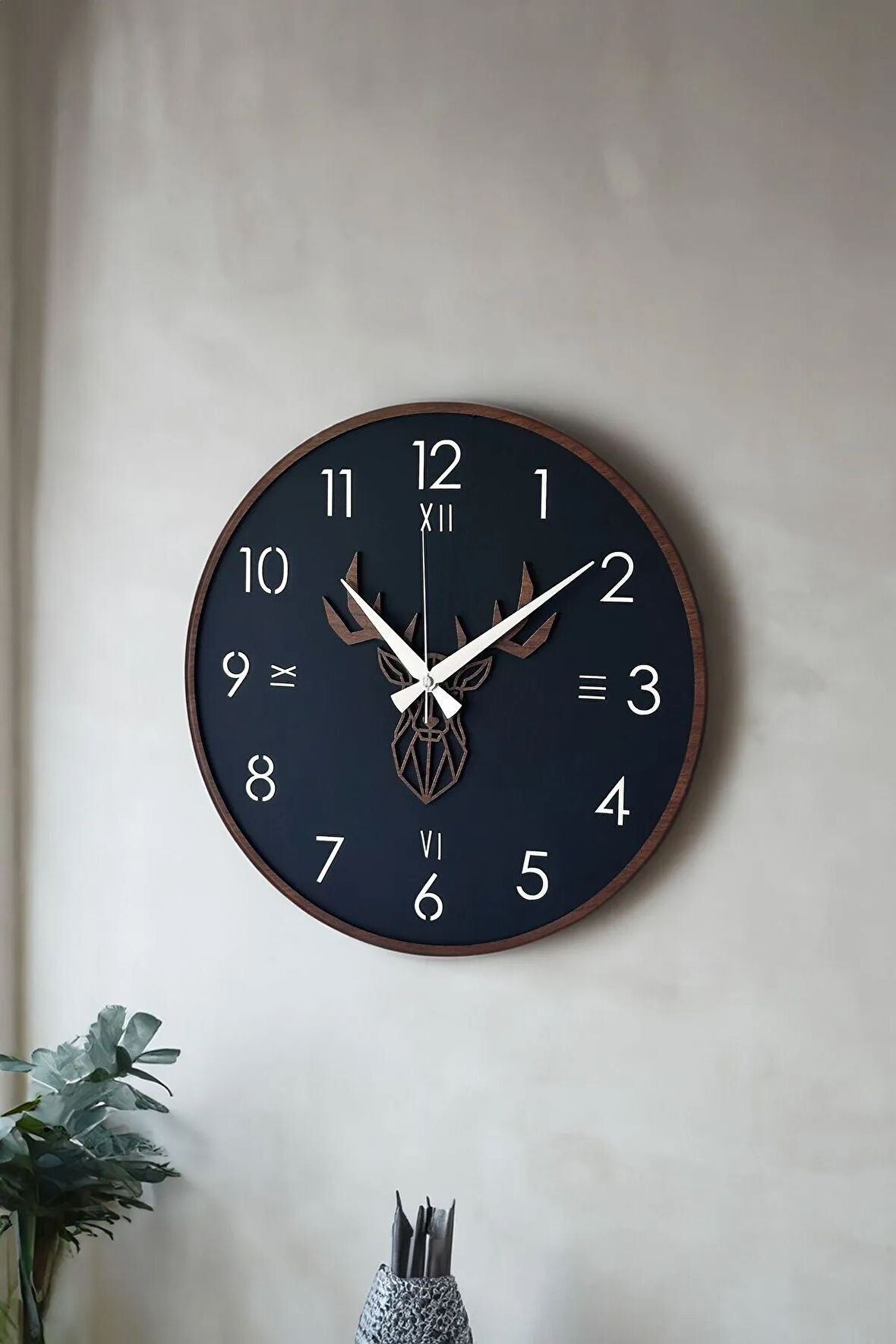 Ahşap Dekoratif Gümüş Aynalı - Kahverengi Duvar Saati 48cm