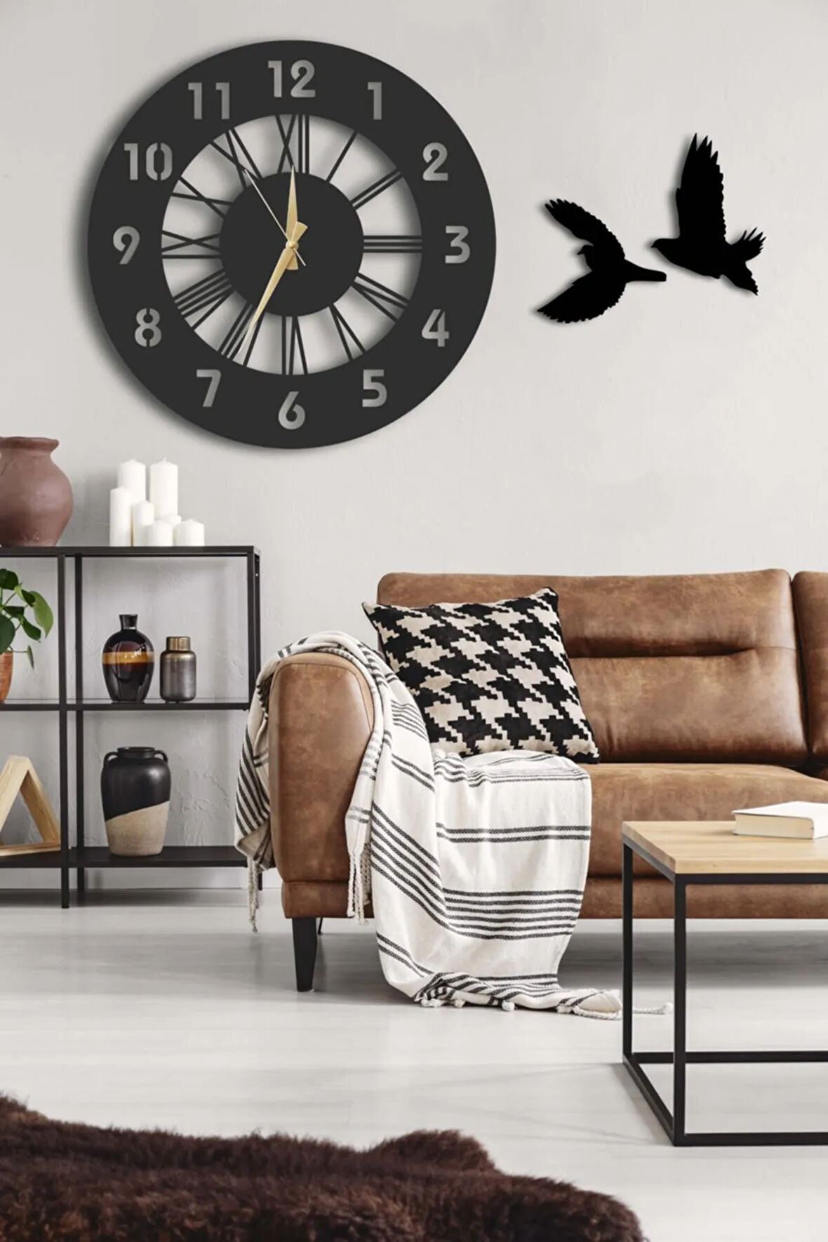 Dekoratif Duvar Saati 50x50cm Kuşlu Tablo