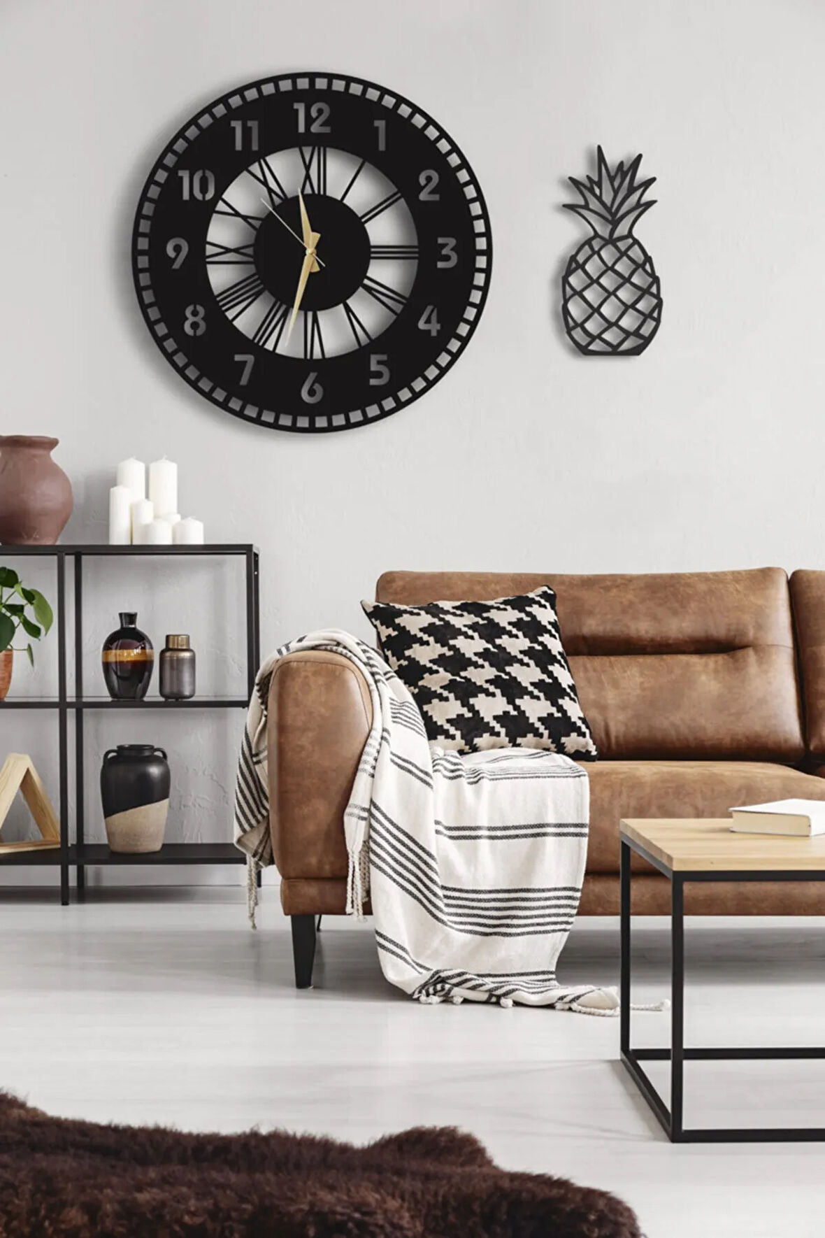 Dekoratif Duvar Saati 50x50cm + Ananaslı Tablo