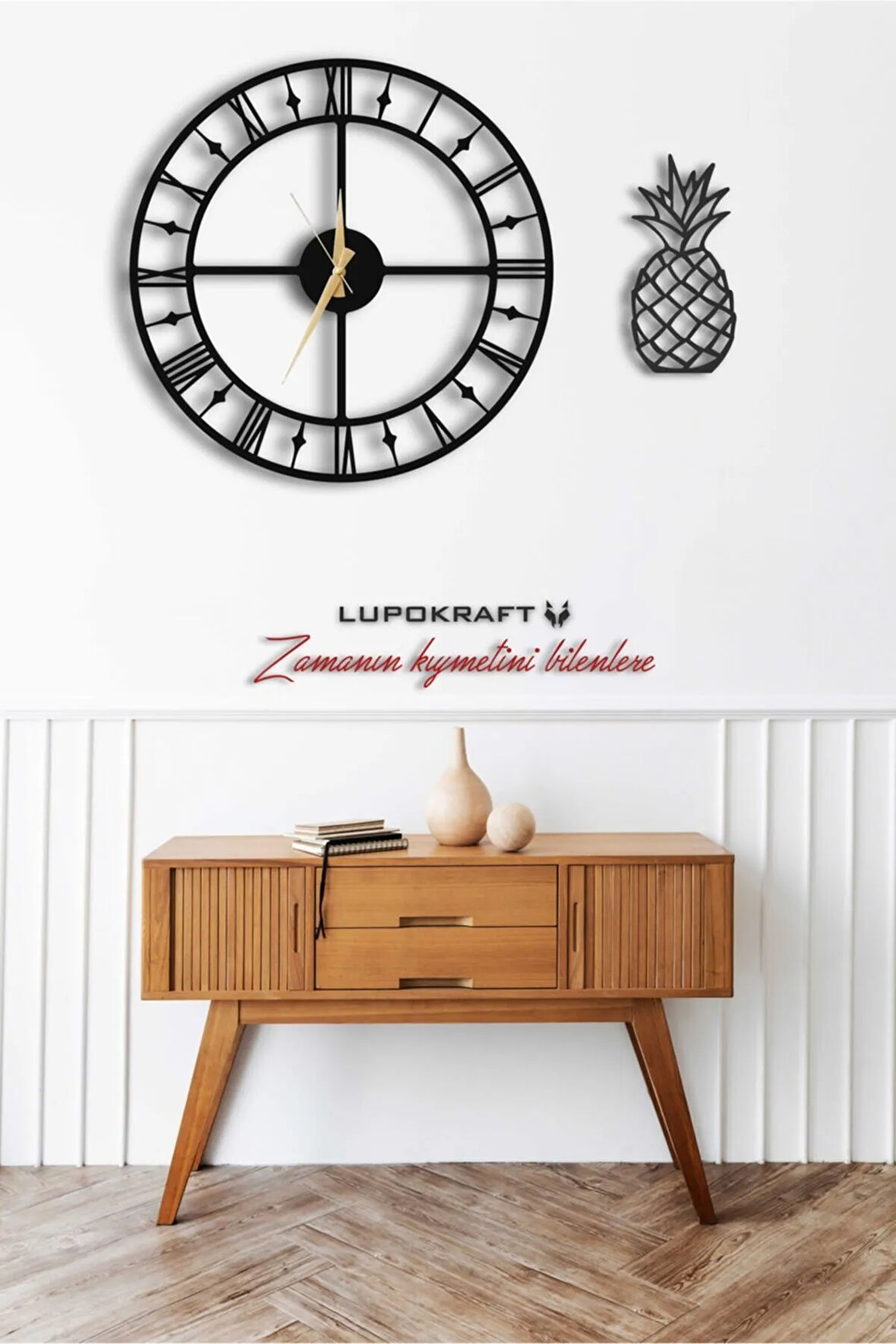 Dekoratif Duvar Saati 50x50cm + Ananas Tablo
