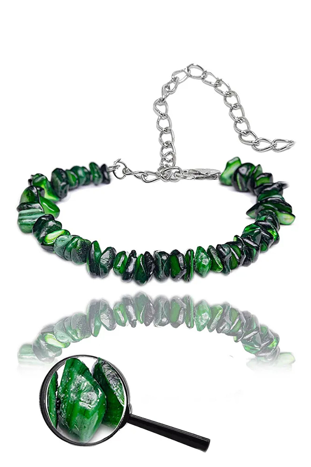 Sertifikalı Yeşil Sedef Kırık Doğal Taşlı Bileklik 1.kalite (ABD)