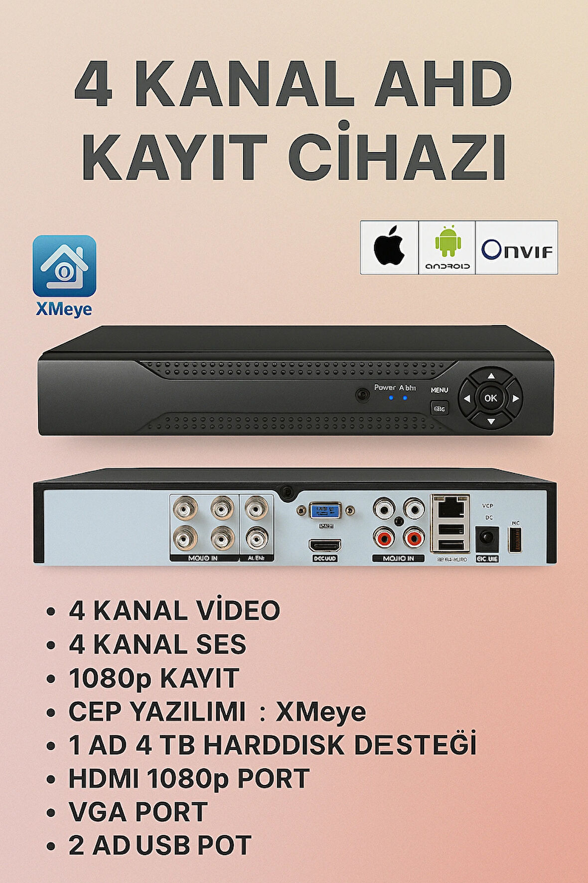  4 Kanal 5MP  Ahd Dvr Xmeye Kayıt Cihazı