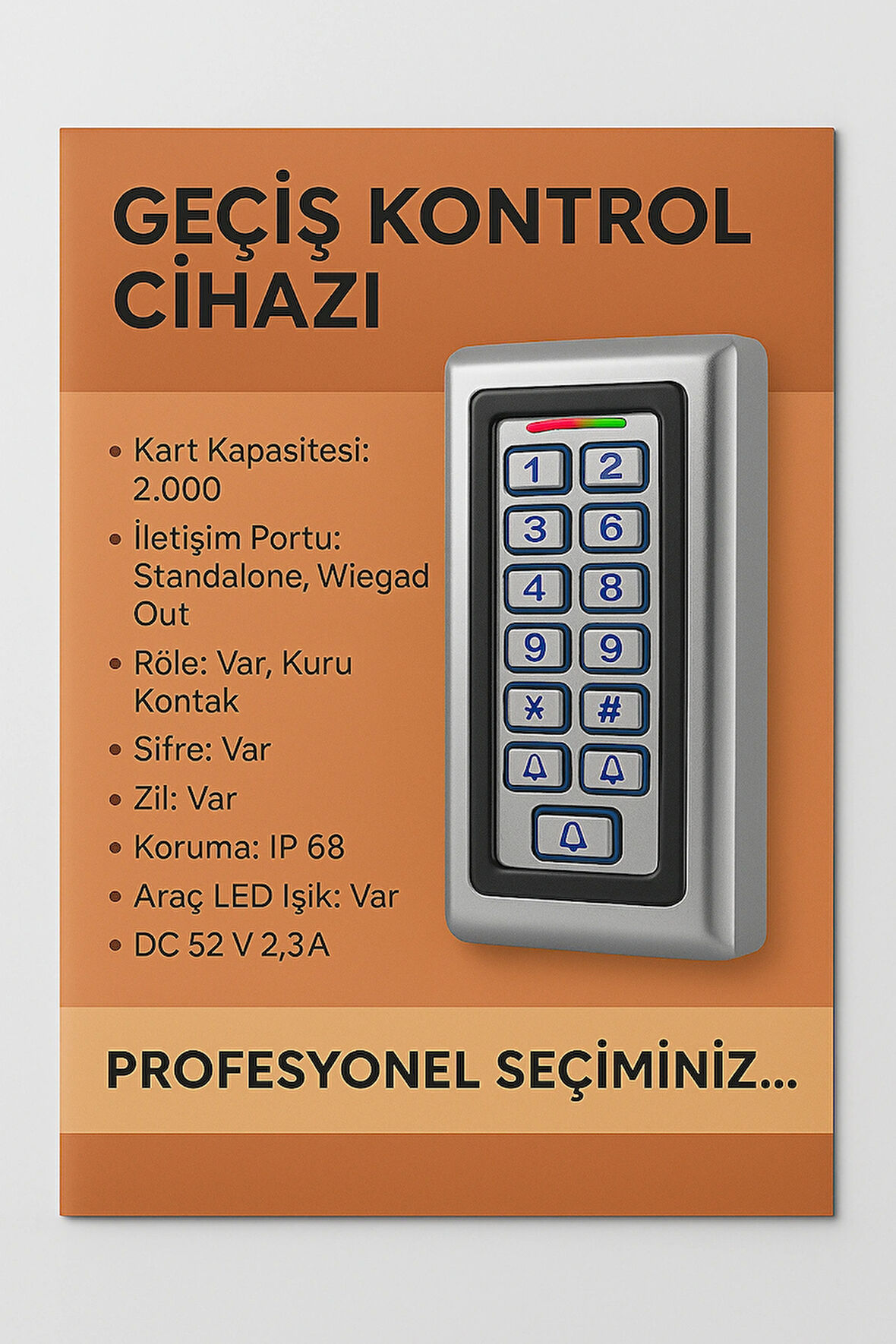 Kartlı Şifreli Kart Okuyucu Metal Proximitiy -Dış Ortam