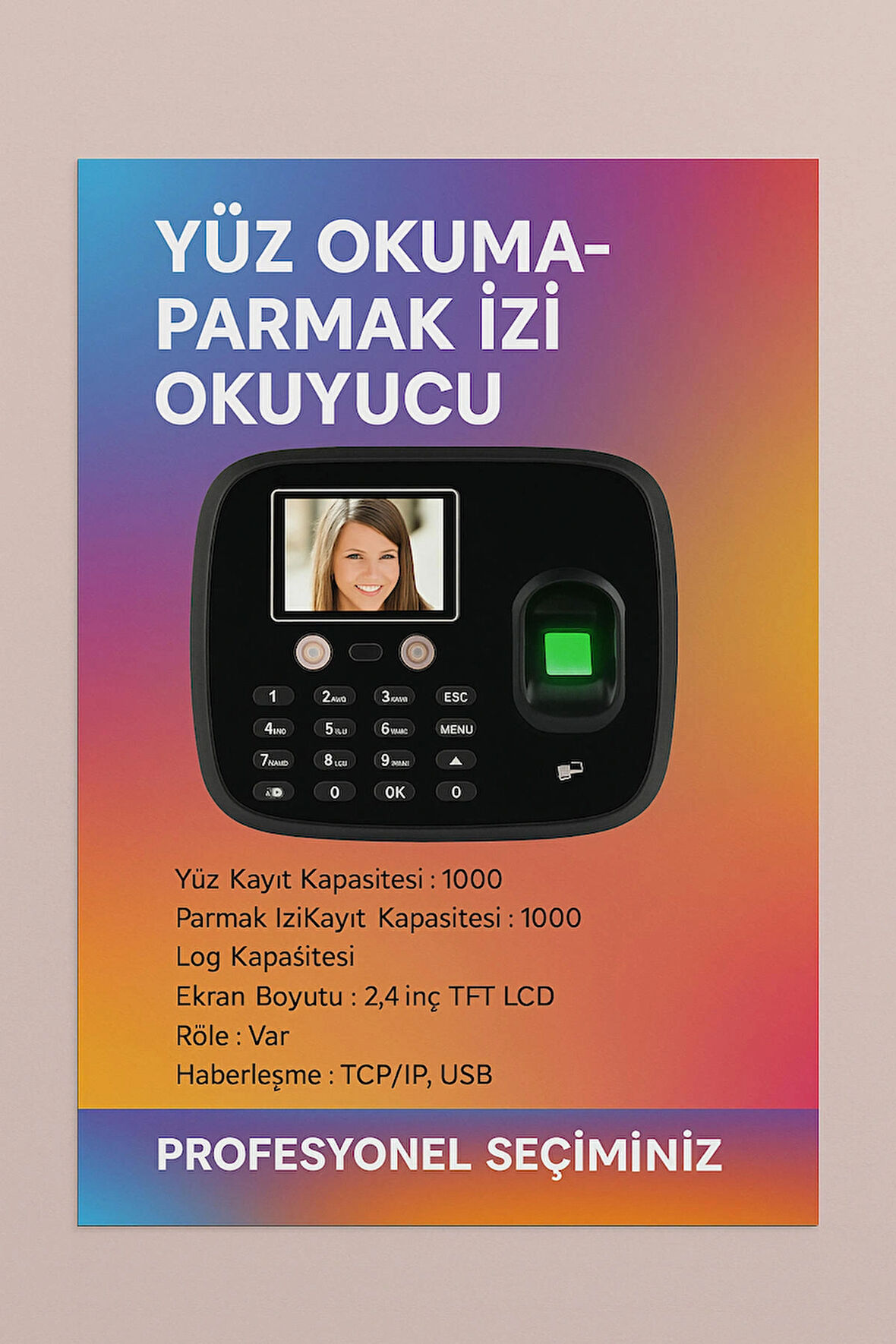 Wifi Kablosuz Yüz Okuma-Parmak Izi Personel Takip Cihazı-Web giriş Çıkış Yazılımı -(10 KART HEDİYELİ)